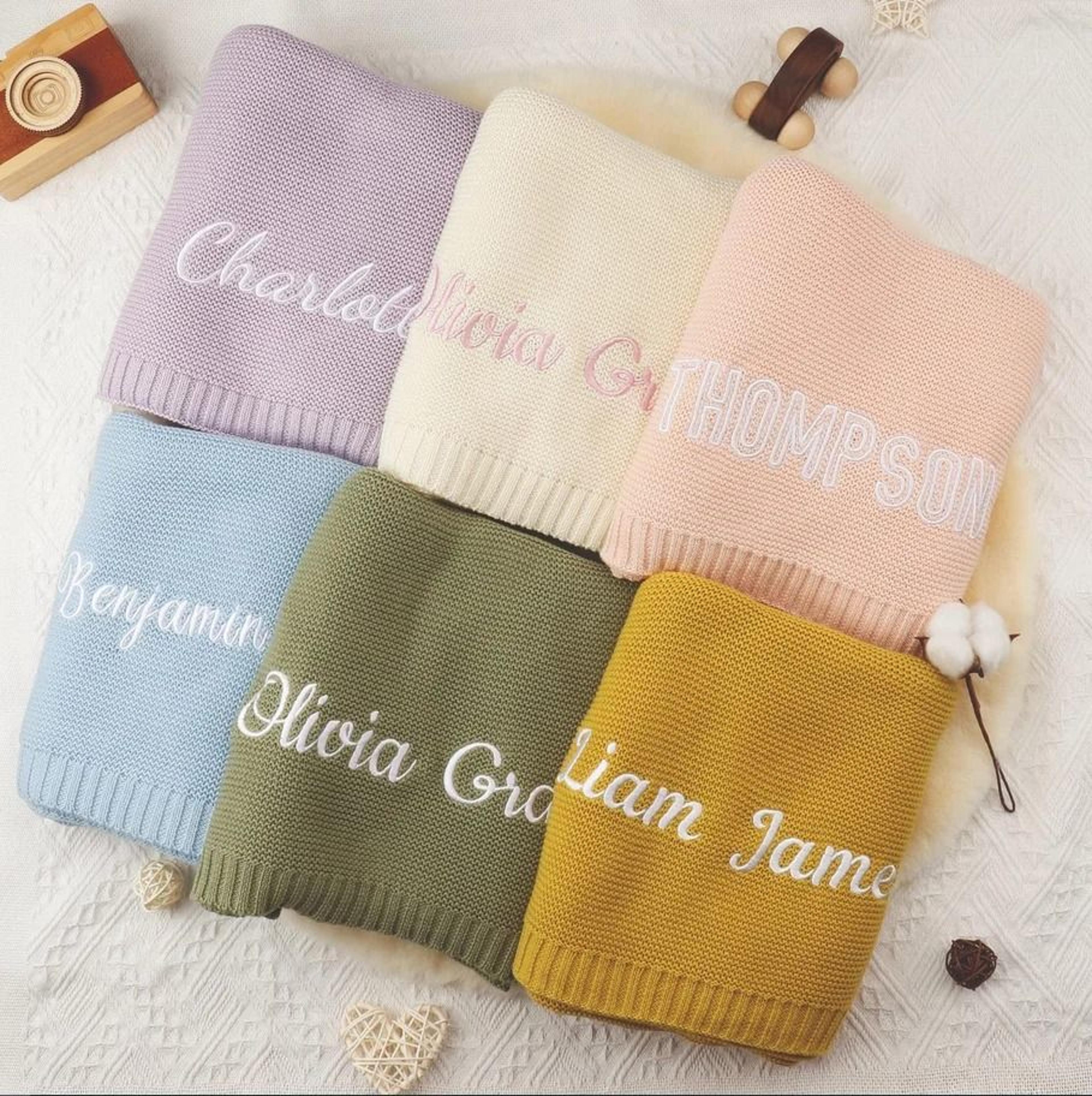 personalized knitted baby blanket custom name cotton newborn blanket