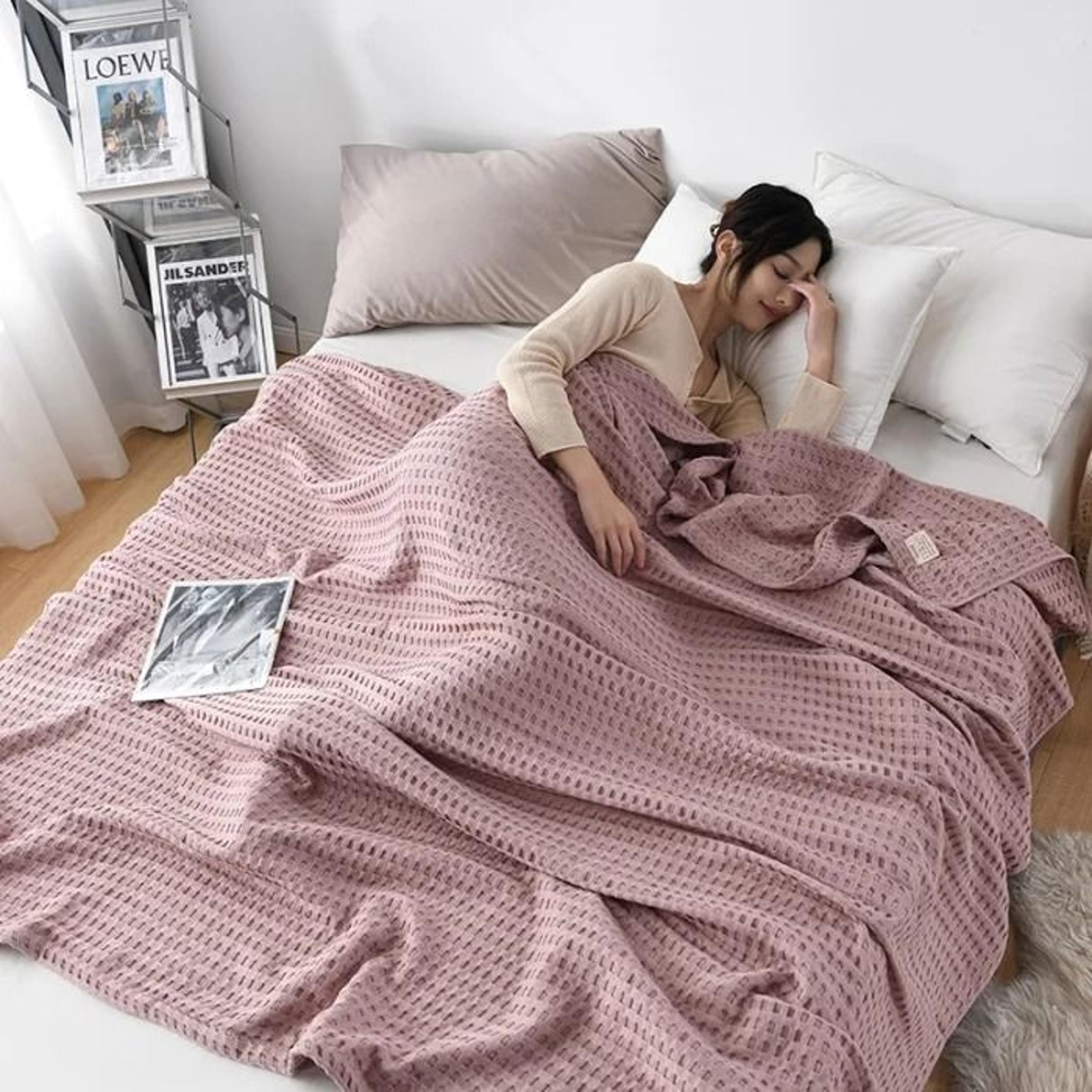 summer waffle cotton blanket lightweight knitted bed throw