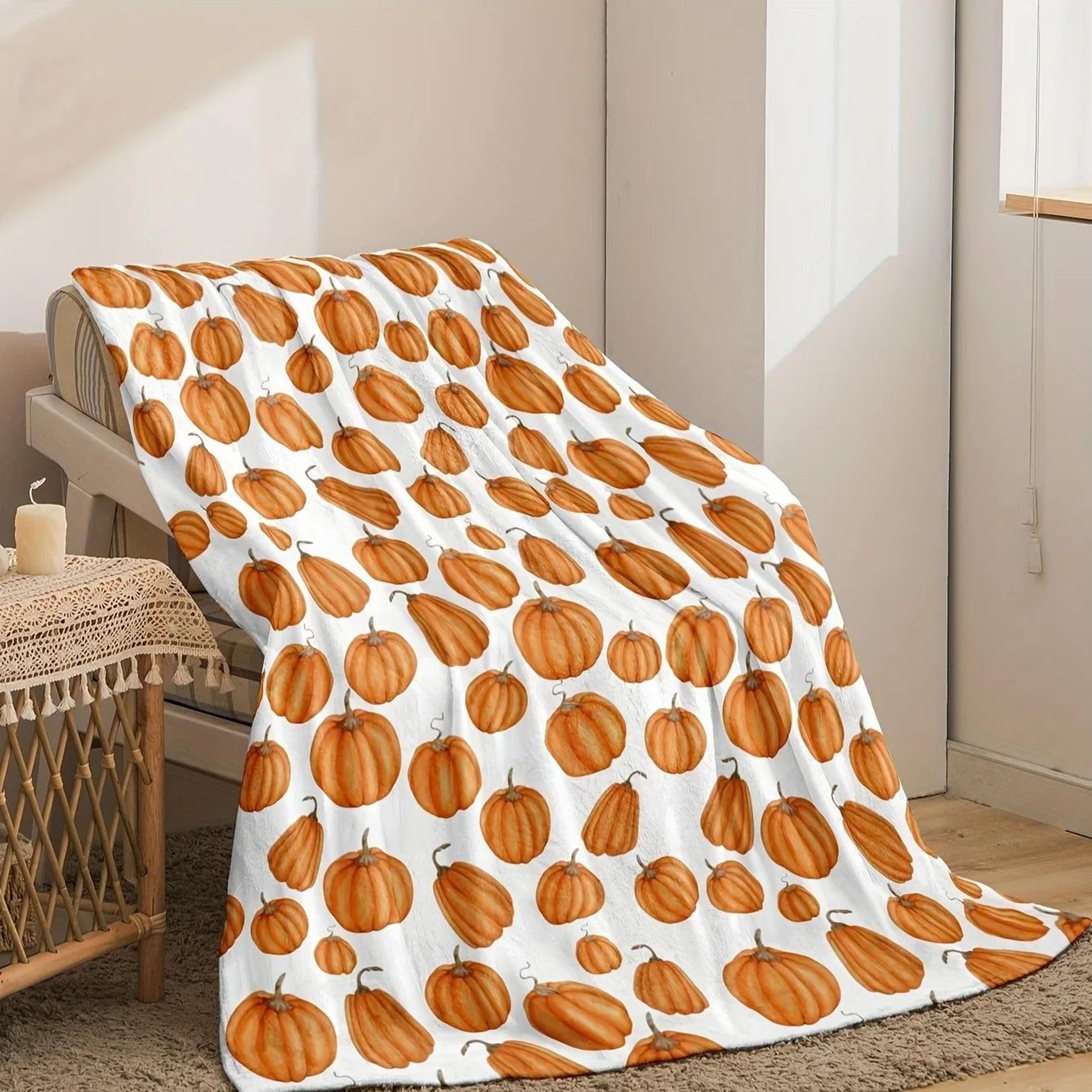 pumpkin print flannel throw blanket cozy fall sofa and bed cover