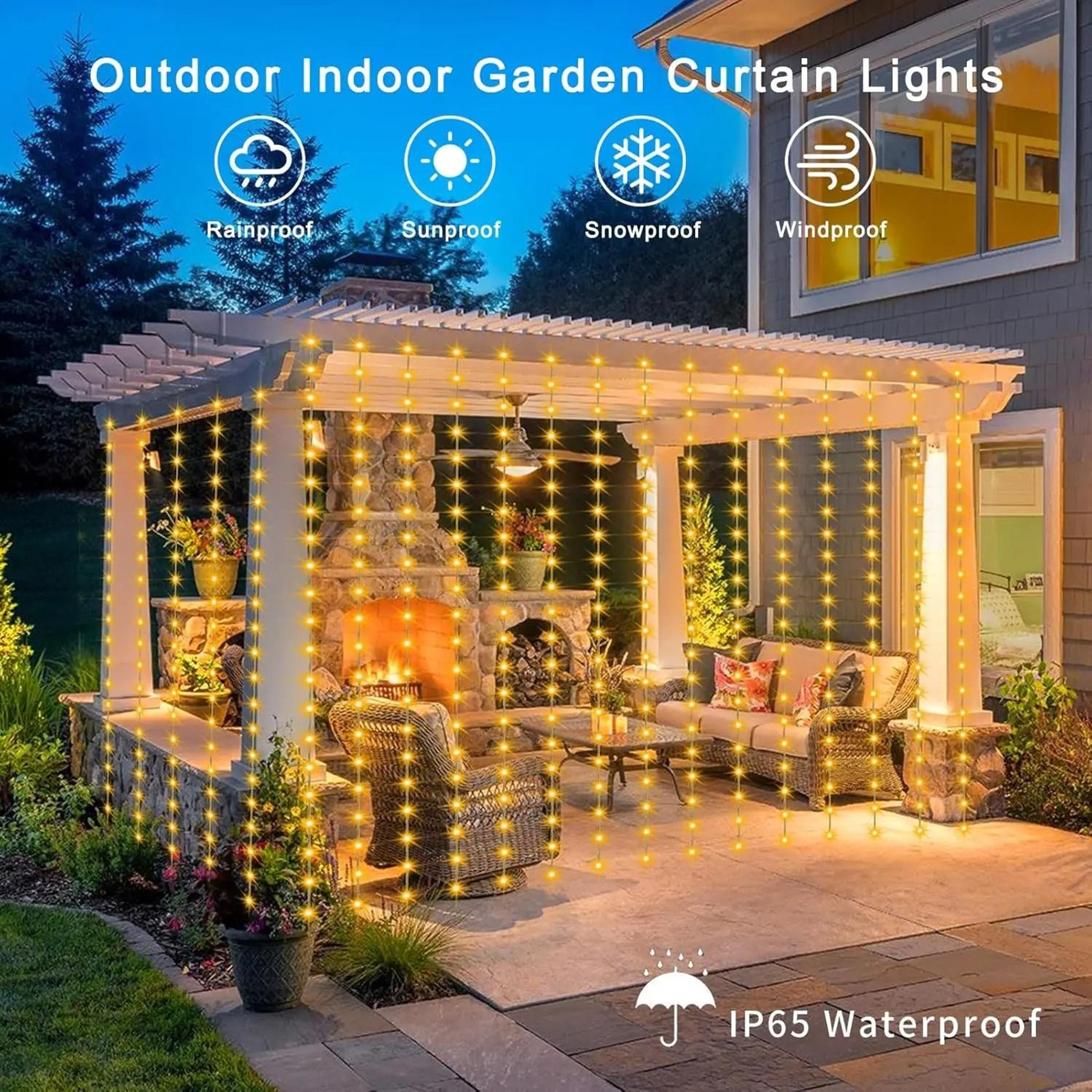 solarglow solar curtain lights 300 led waterproof outdoor fairy lights