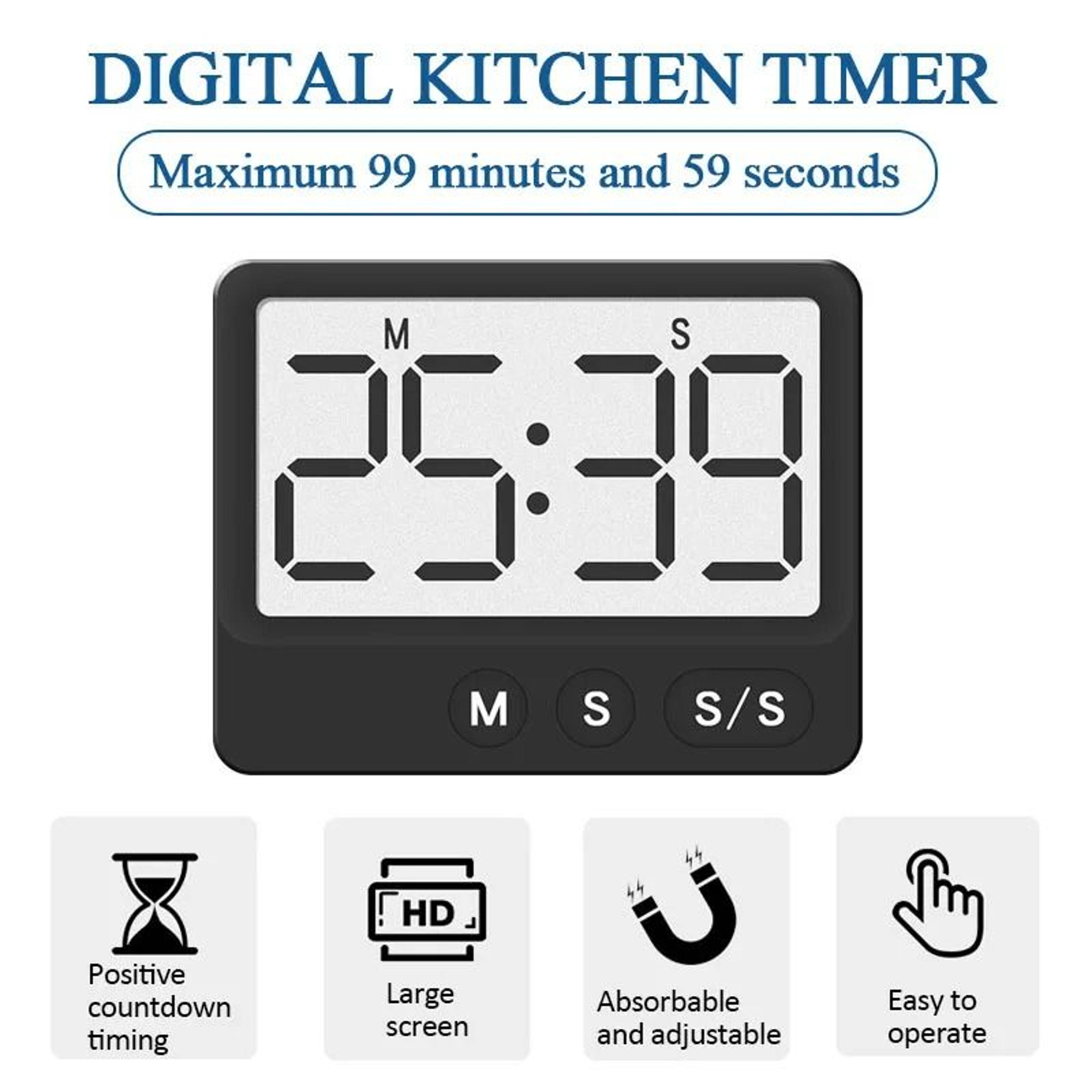 compact magnetic kitchen timer with silent digital countdown