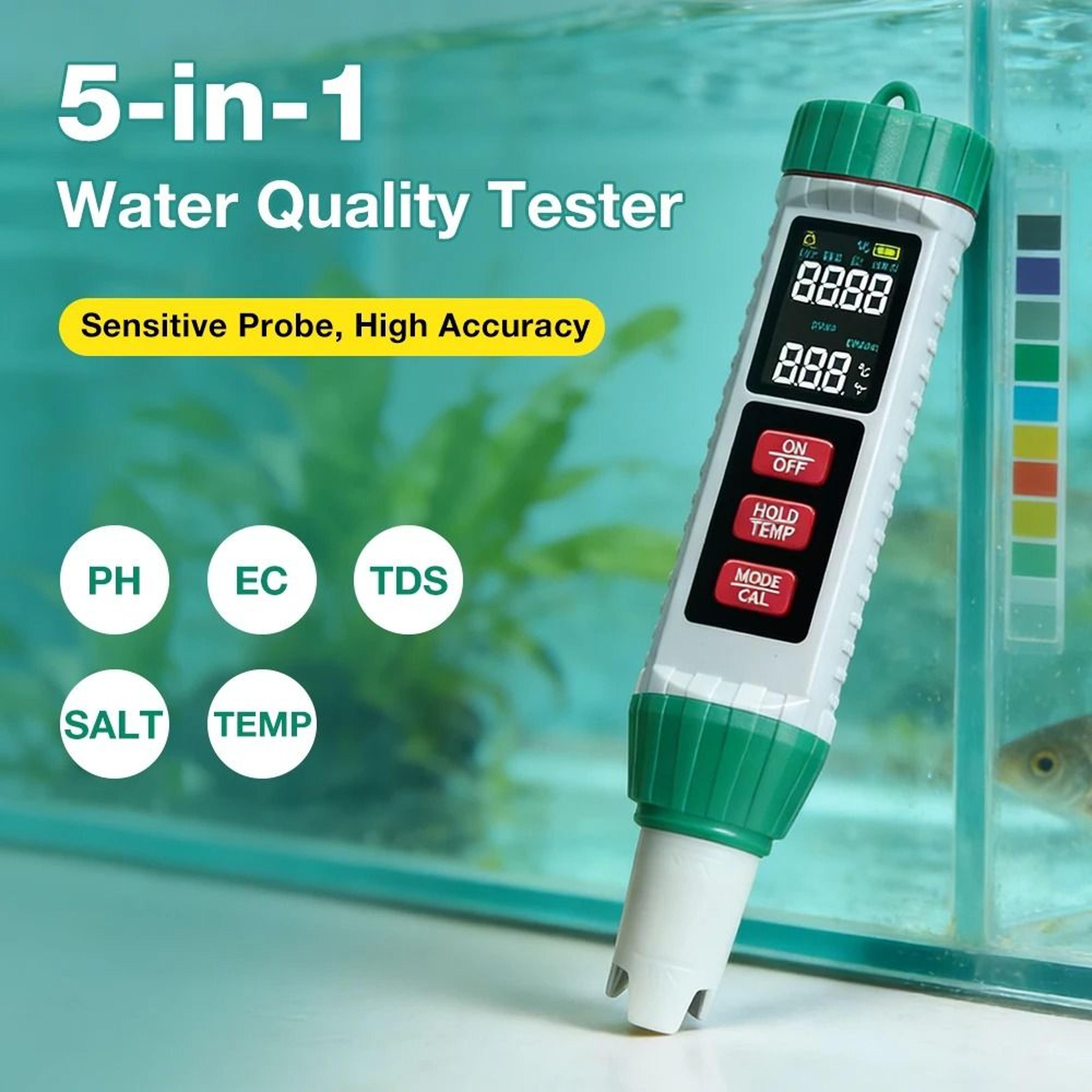 aquacheck 5-in-1 water quality tester with ph, tds, ec, salinity and temperature