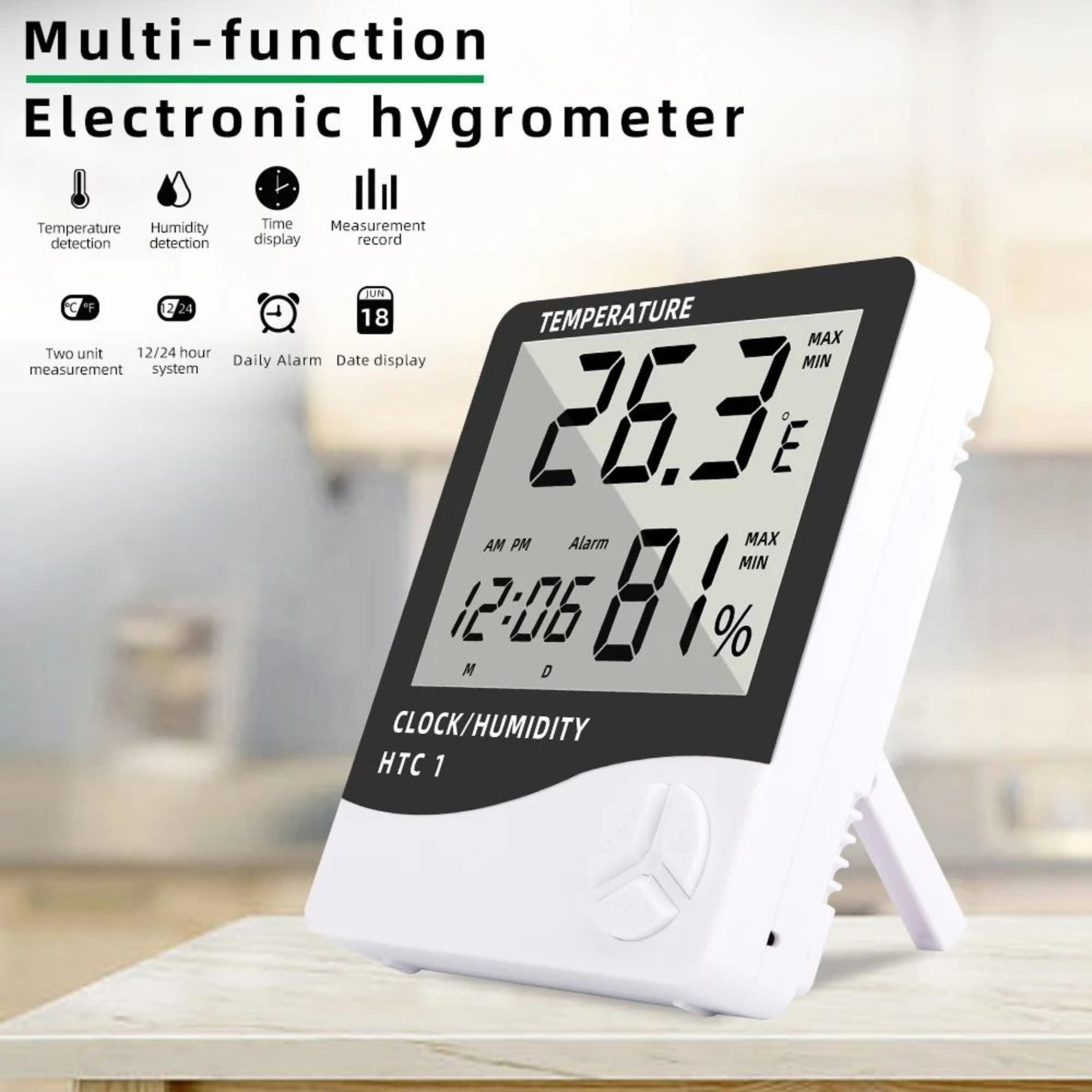 htc climateview digital thermometer hygrometer with clock and memory