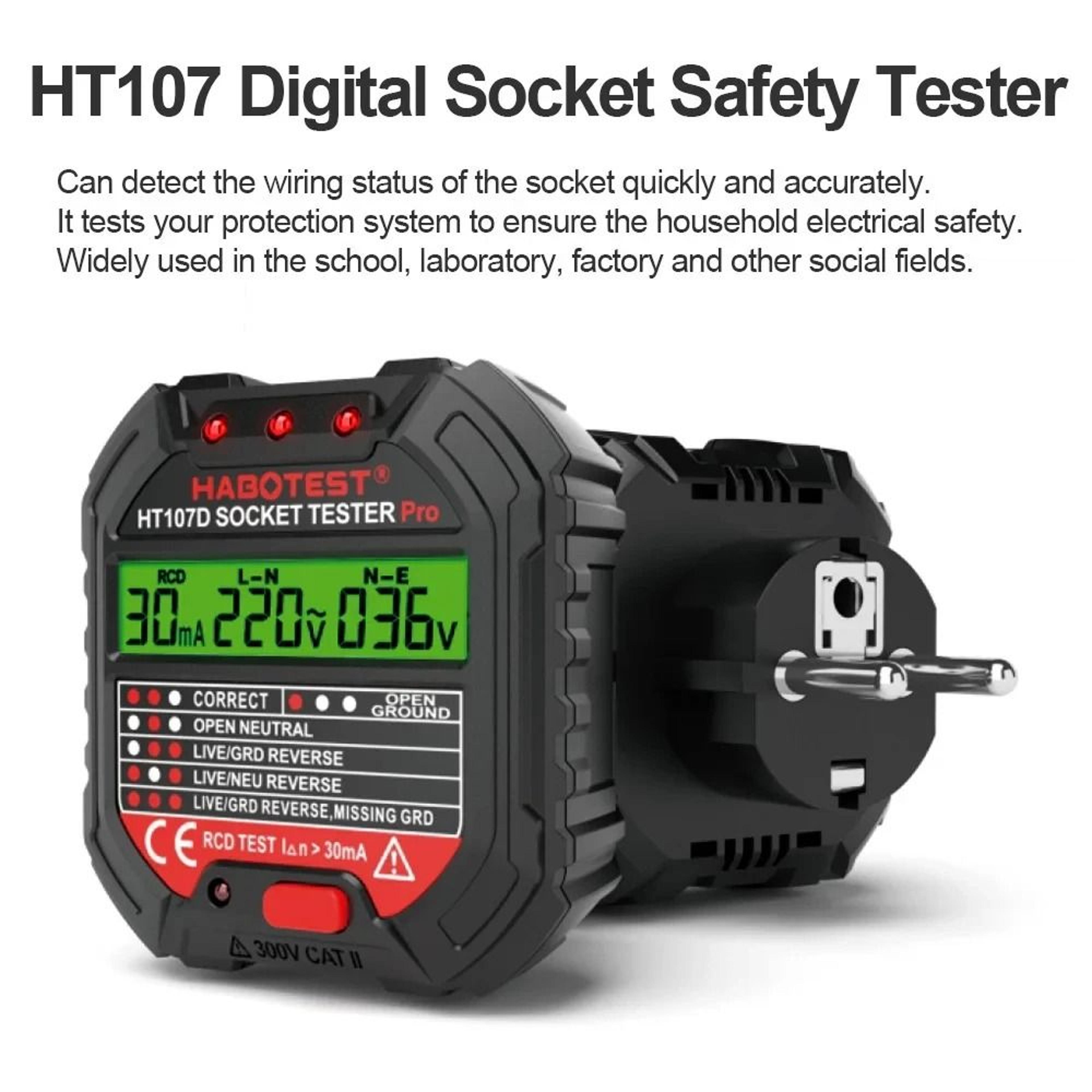 ht106 ht107 digital socket tester with voltage and rcd gfci check