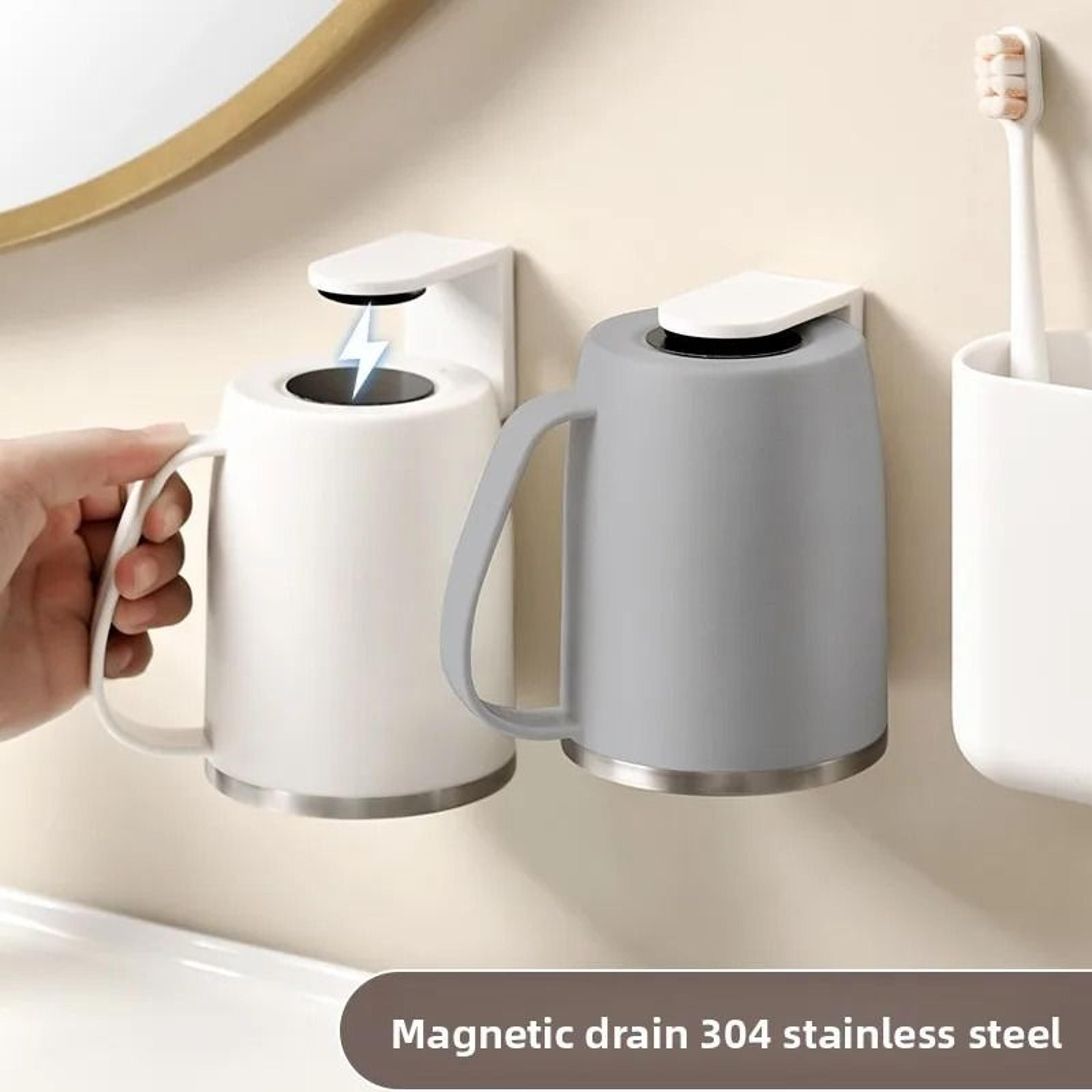 magnetic 304 stainless steel mouthwash cup with wall holder and handle