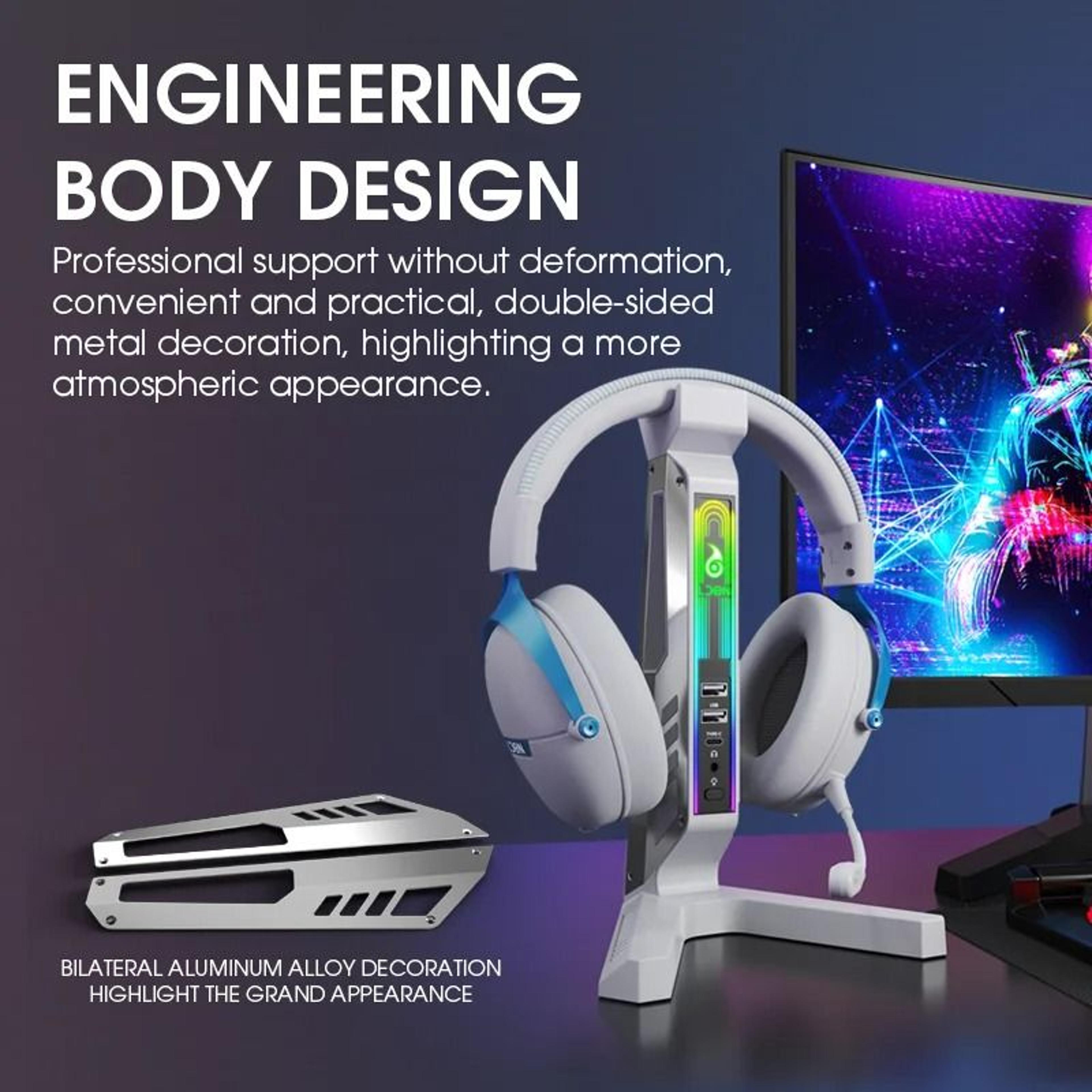 rgb gaming headset stand with usb hub and type-c ports