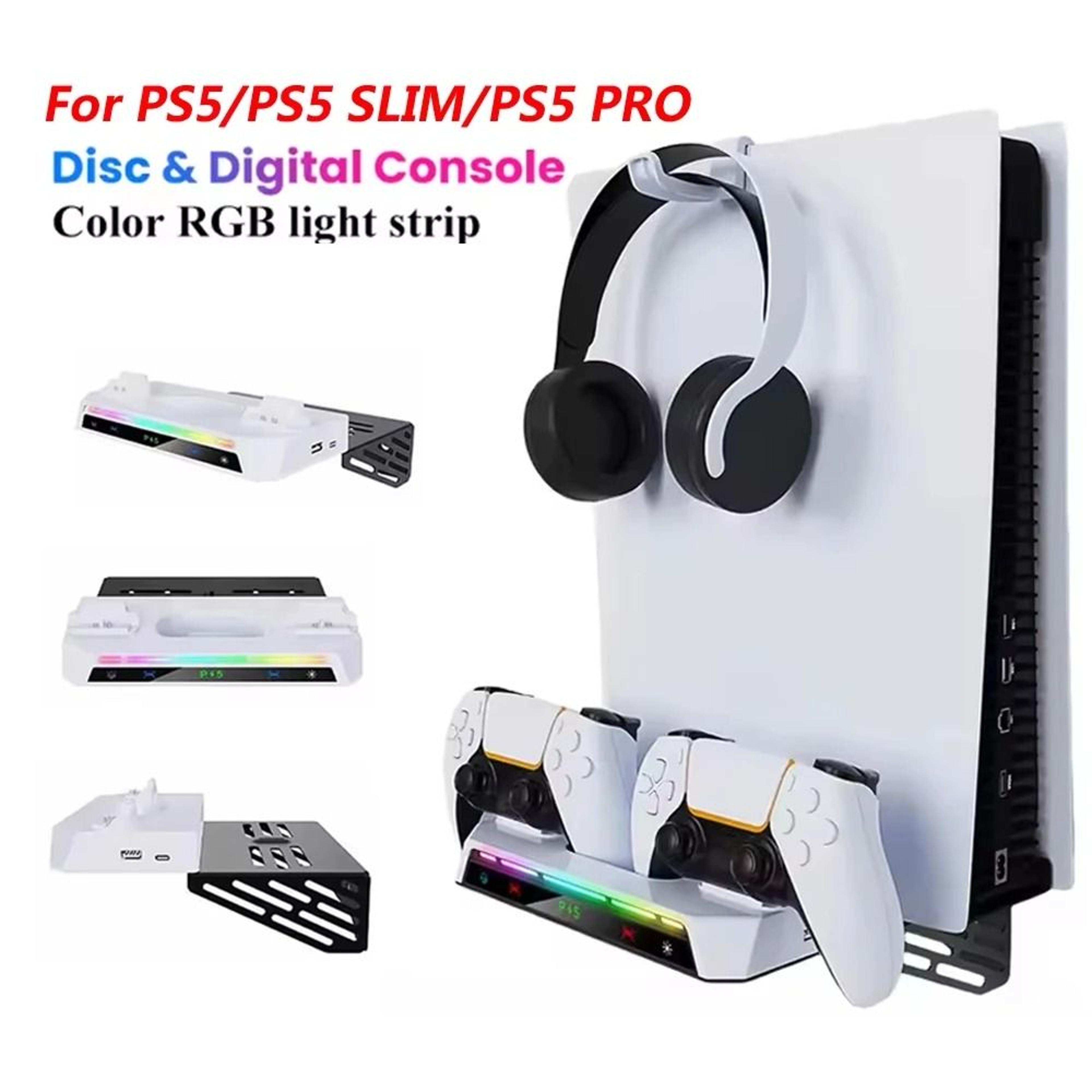 rgb ps5 wall mount with dual controller charging and headset holder