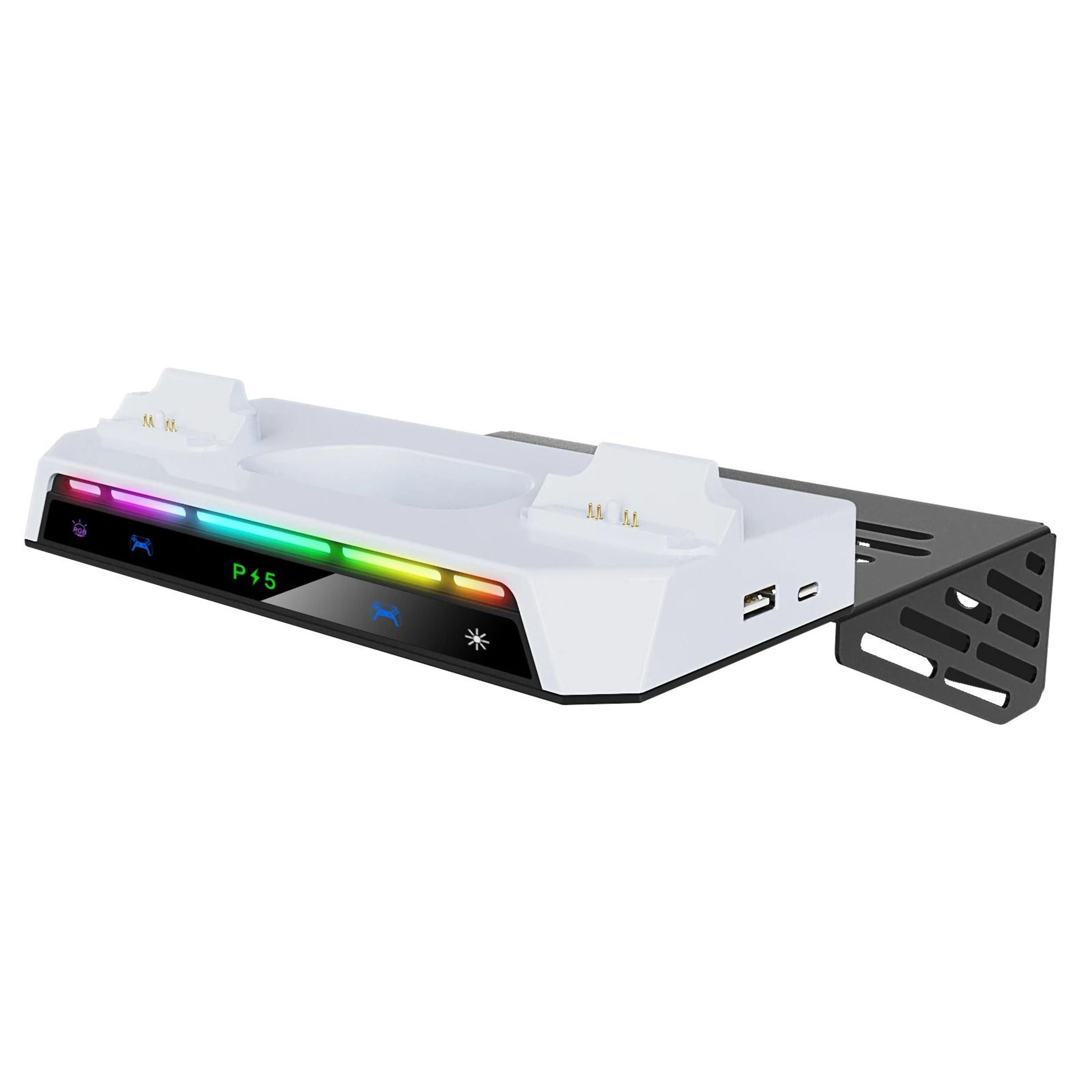 ps5 wall mount with rgb dual controller charging station and headset hanger