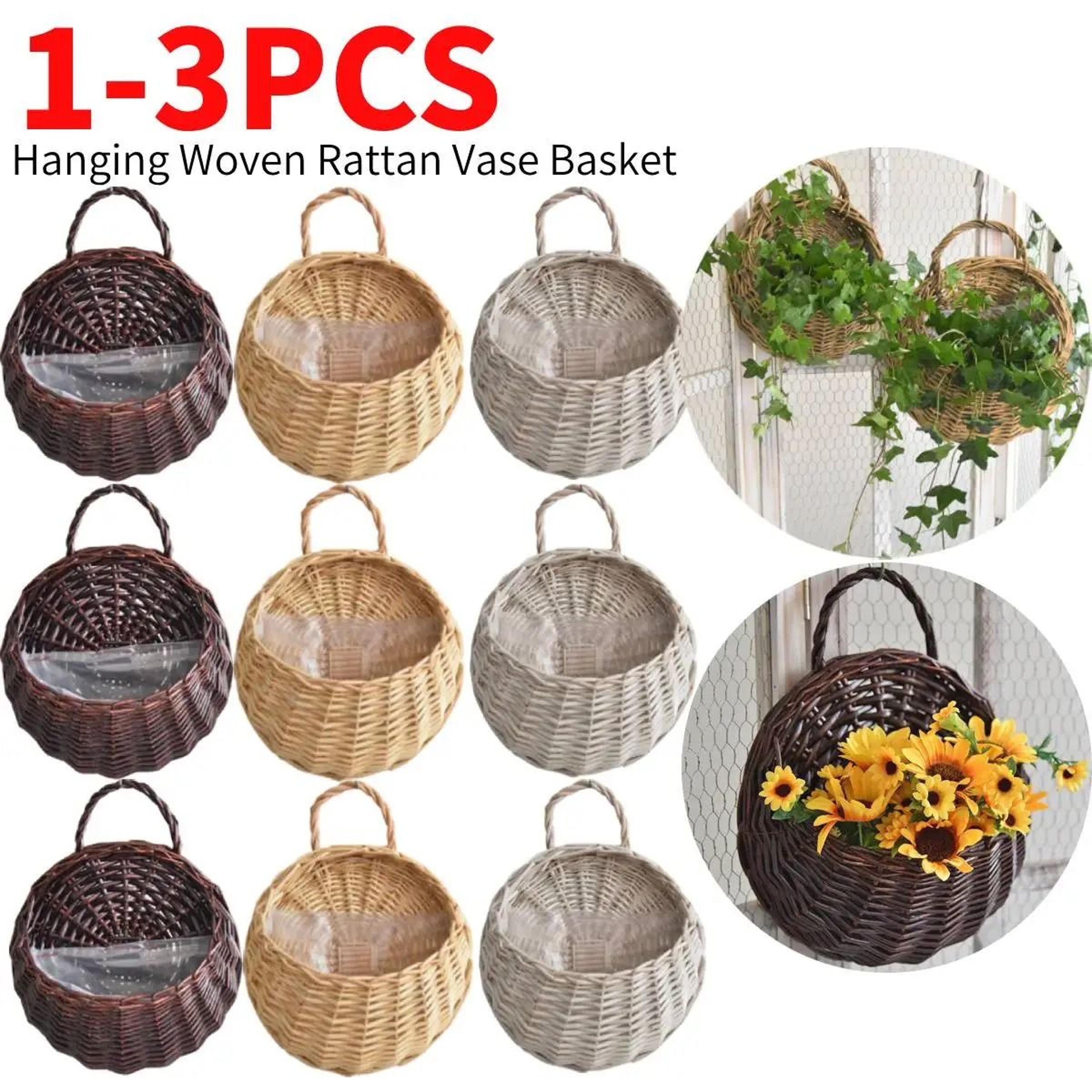 wall mounted rattan planter basket handmade wicker hanging flower pot for home and garden