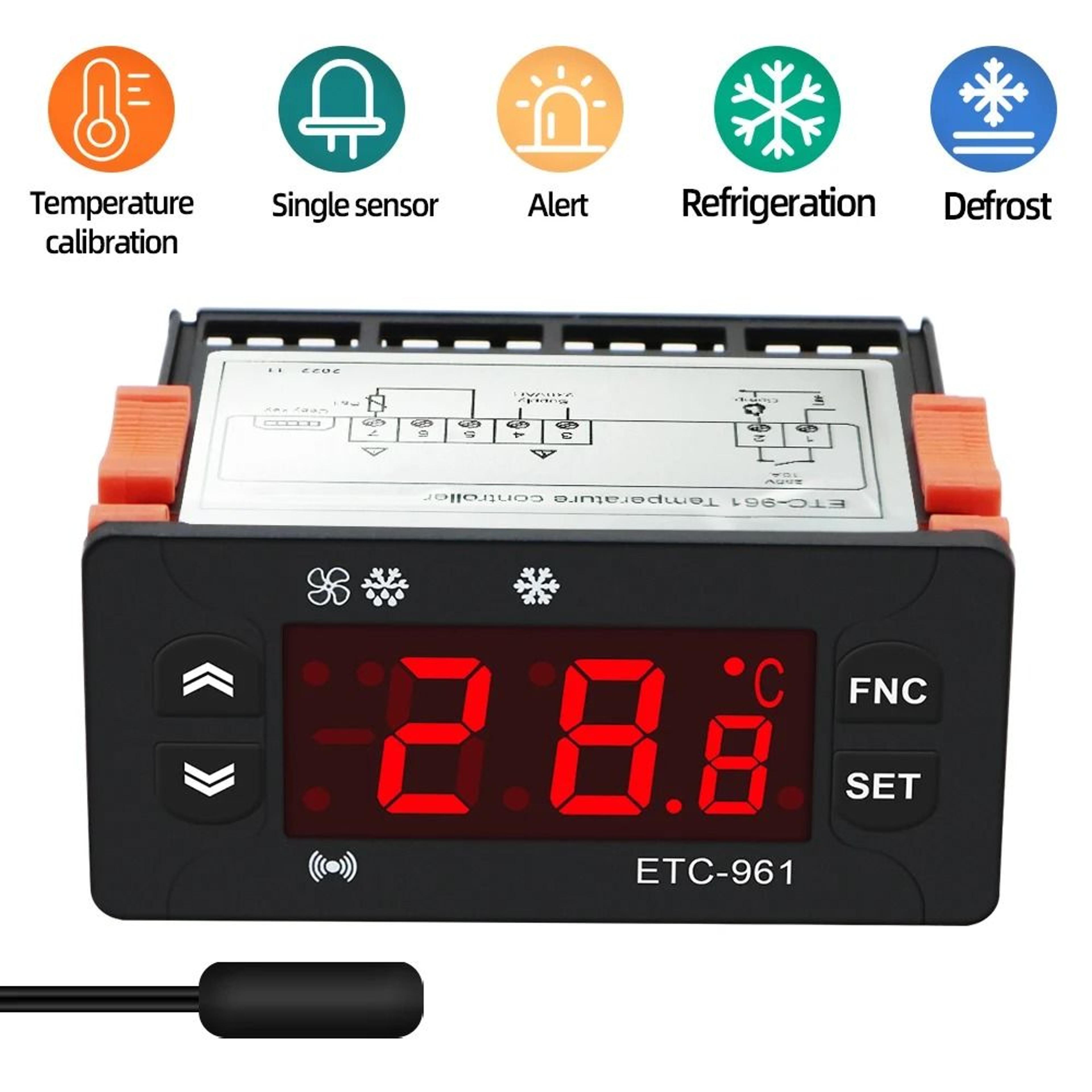 etc-961 digital temperature controller 220v refrigeration thermostat with ntc sensor and alarm