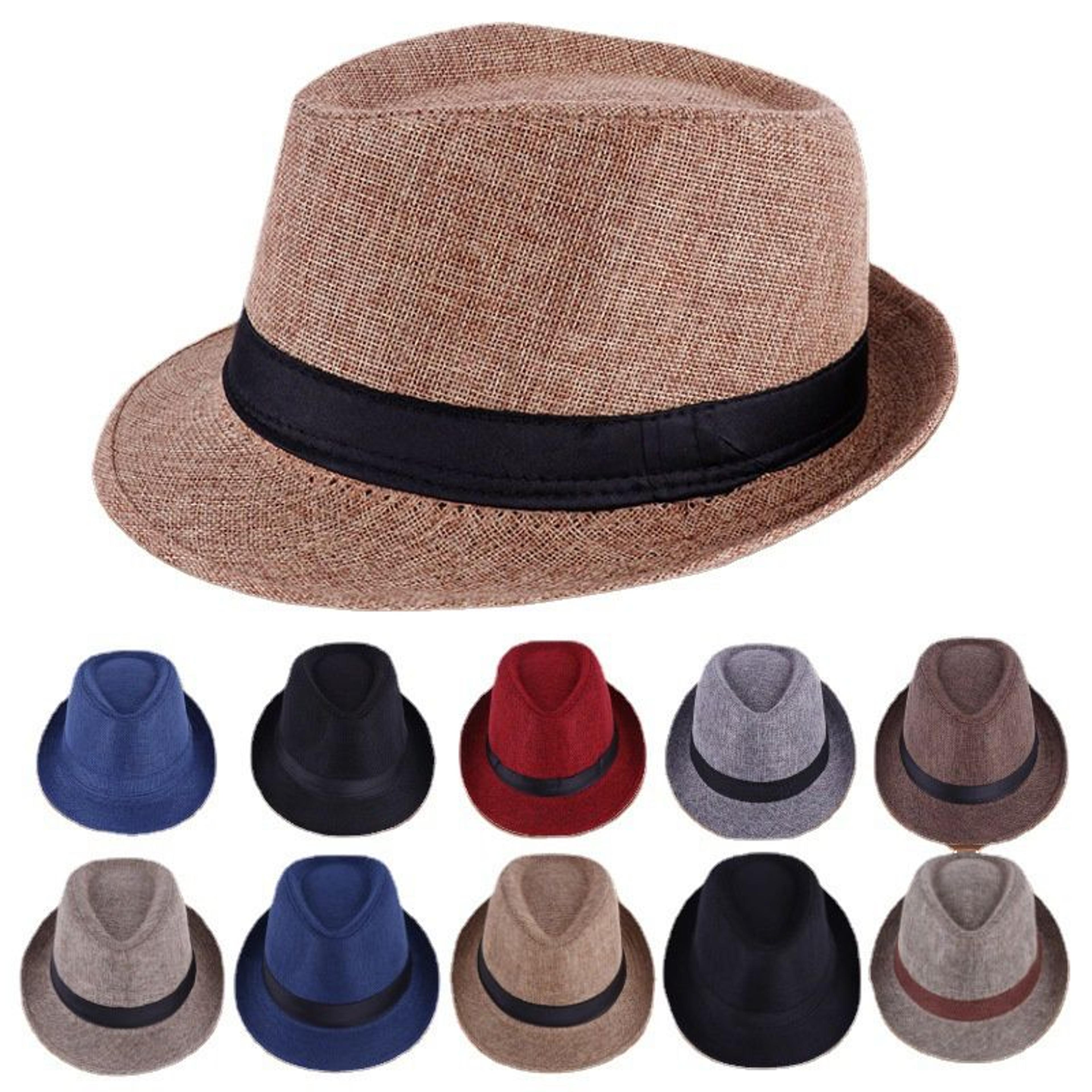 mens cotton linen fedora hat classic jazz gentleman sun hat