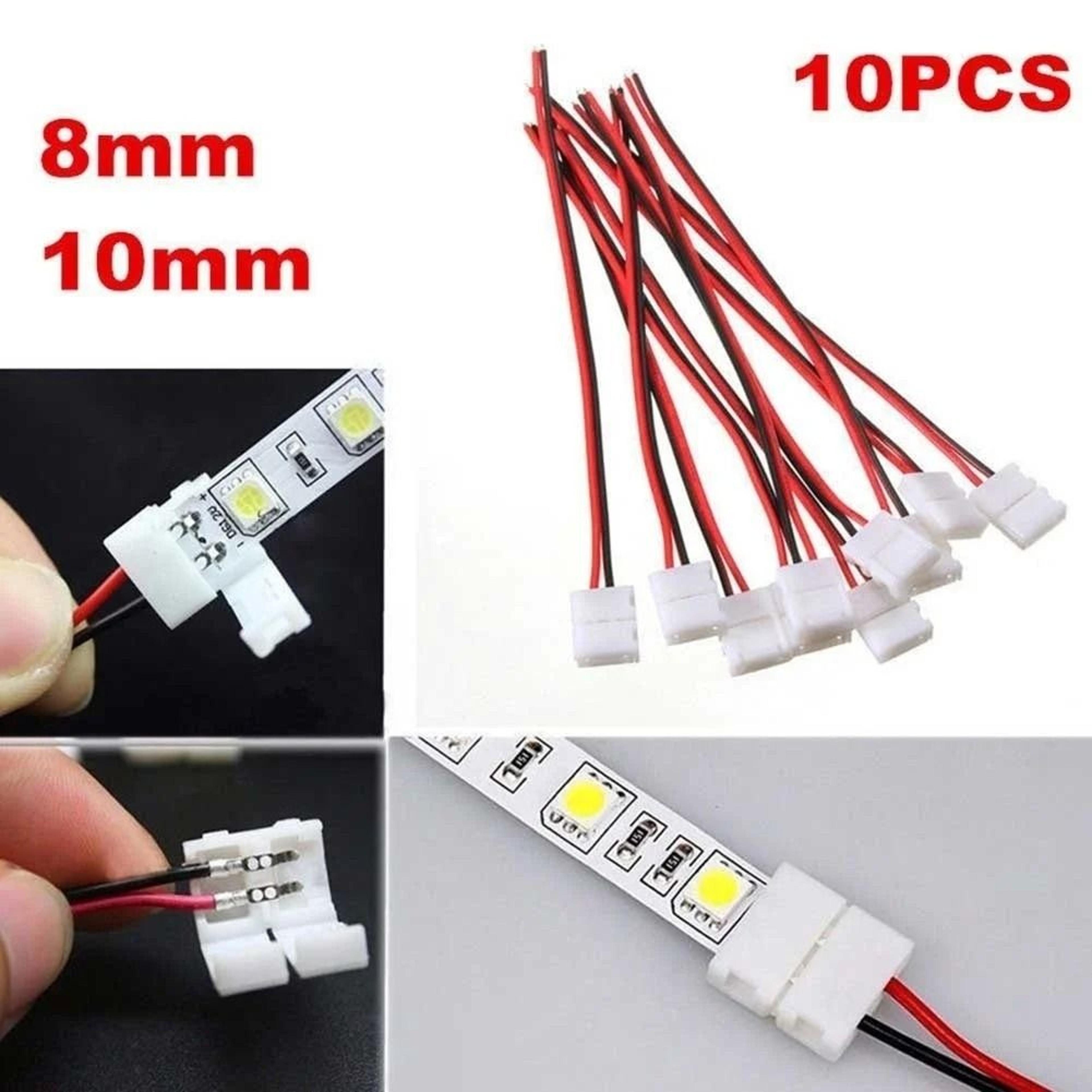 10-piece 2-pin led strip connector set solderless 8mm 10mm adapter for 3528 5050 lights