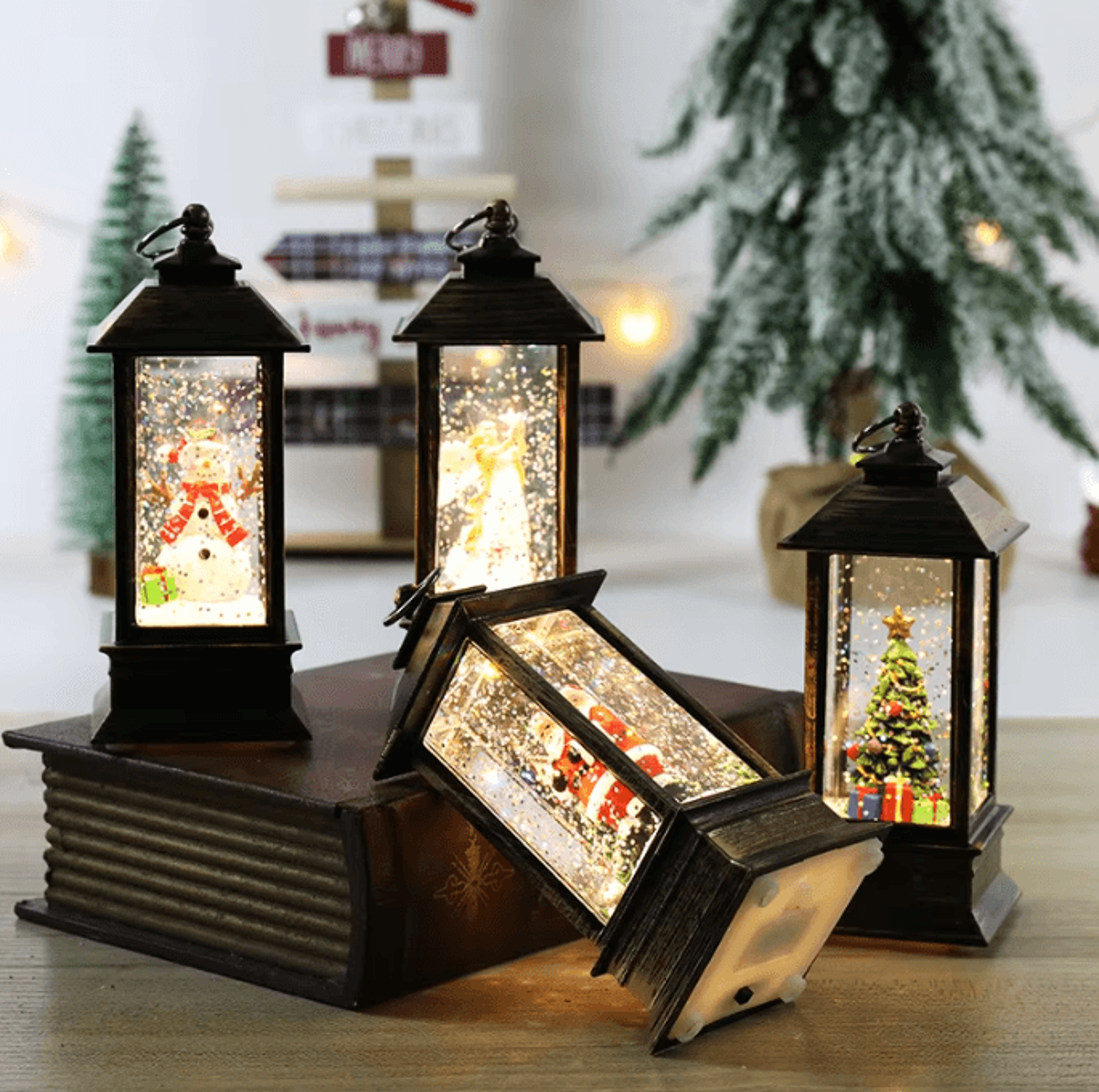 led christmas lantern night light santa claus and snowman holiday decoration