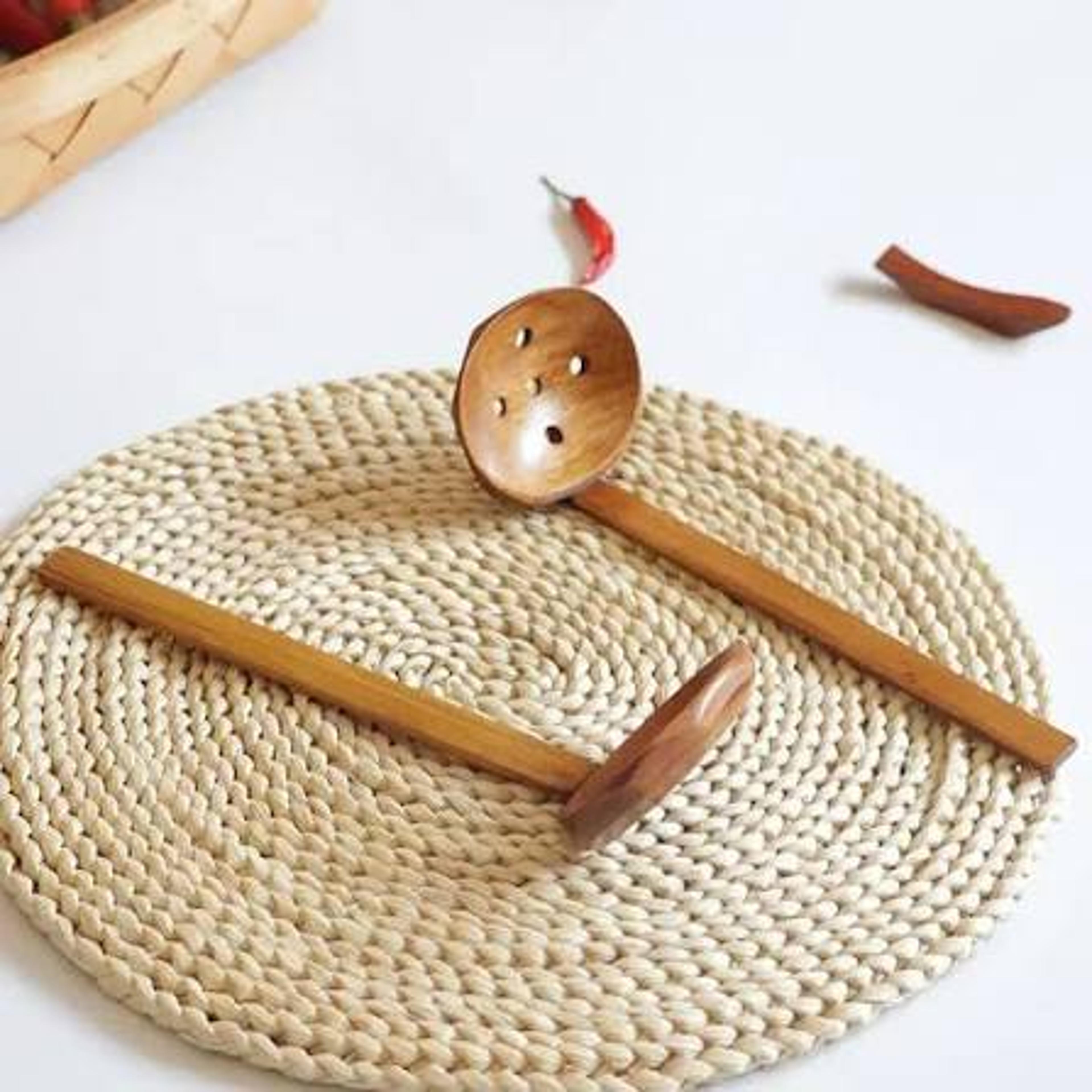 japanese wooden ramen spoon slotted hotpot strainer for noodles and soup