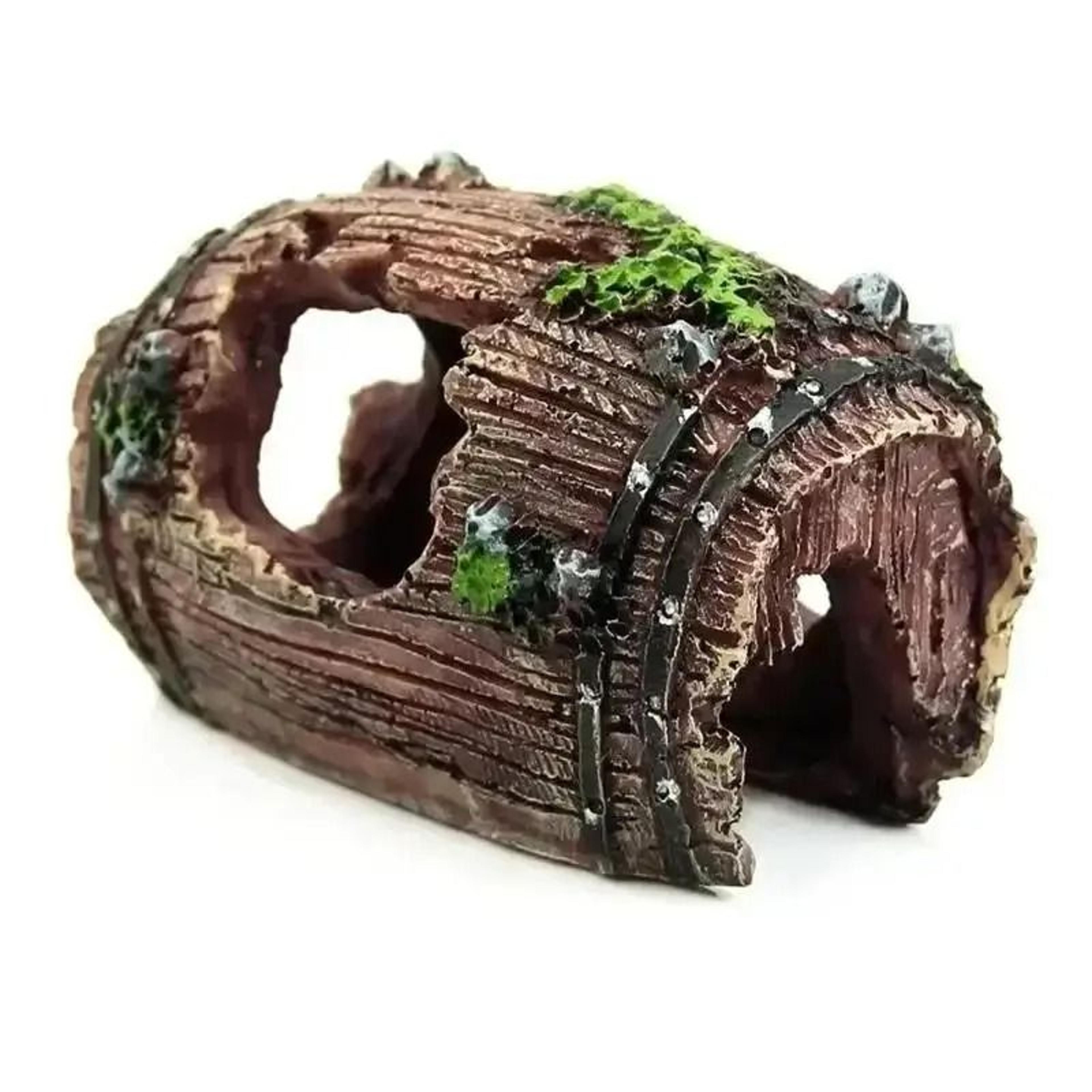mossy barrel aquarium decoration resin fish tank cave and rustic aquascape ornament