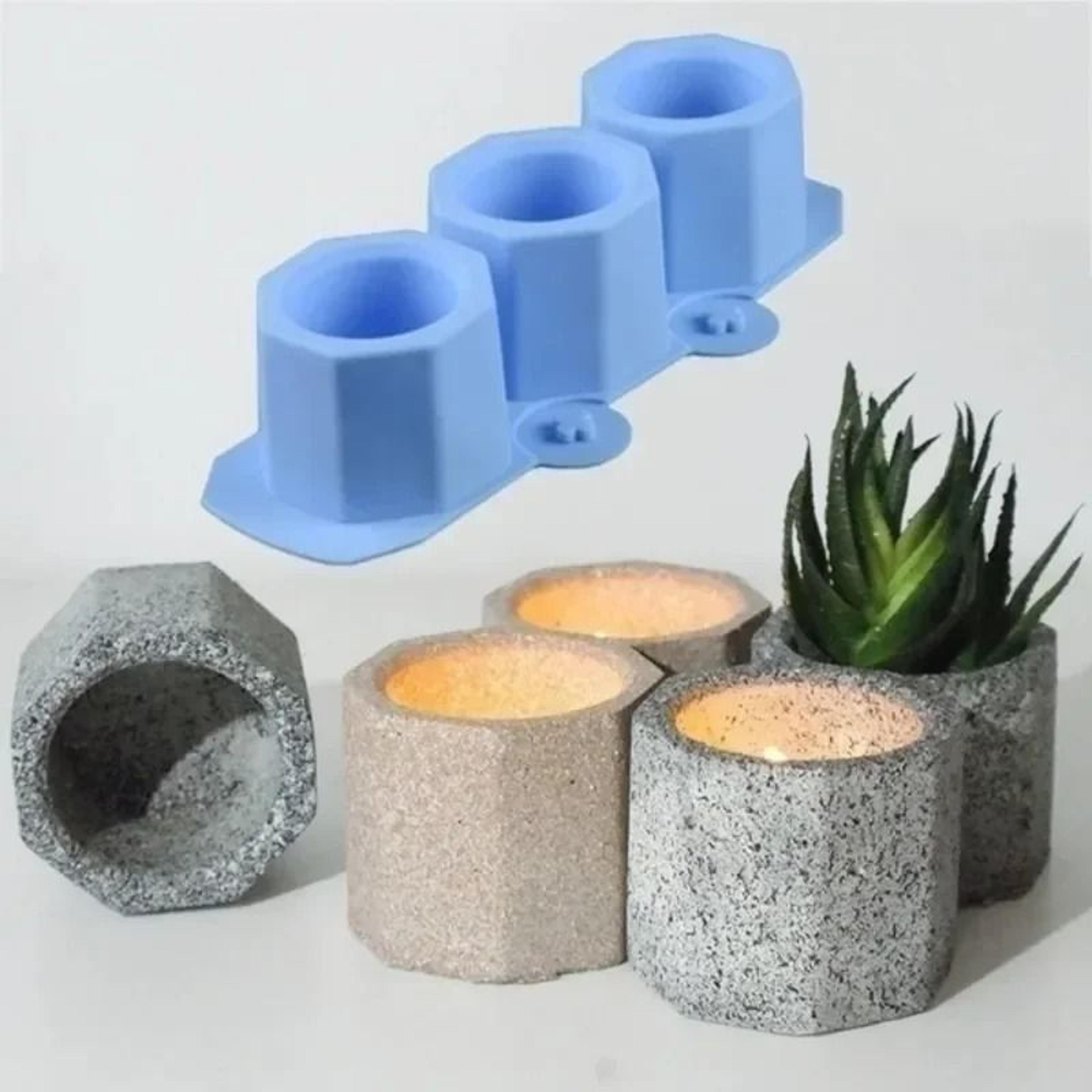 3-hole octagonal succulent pot mold silicone concrete planter and candle holder mold