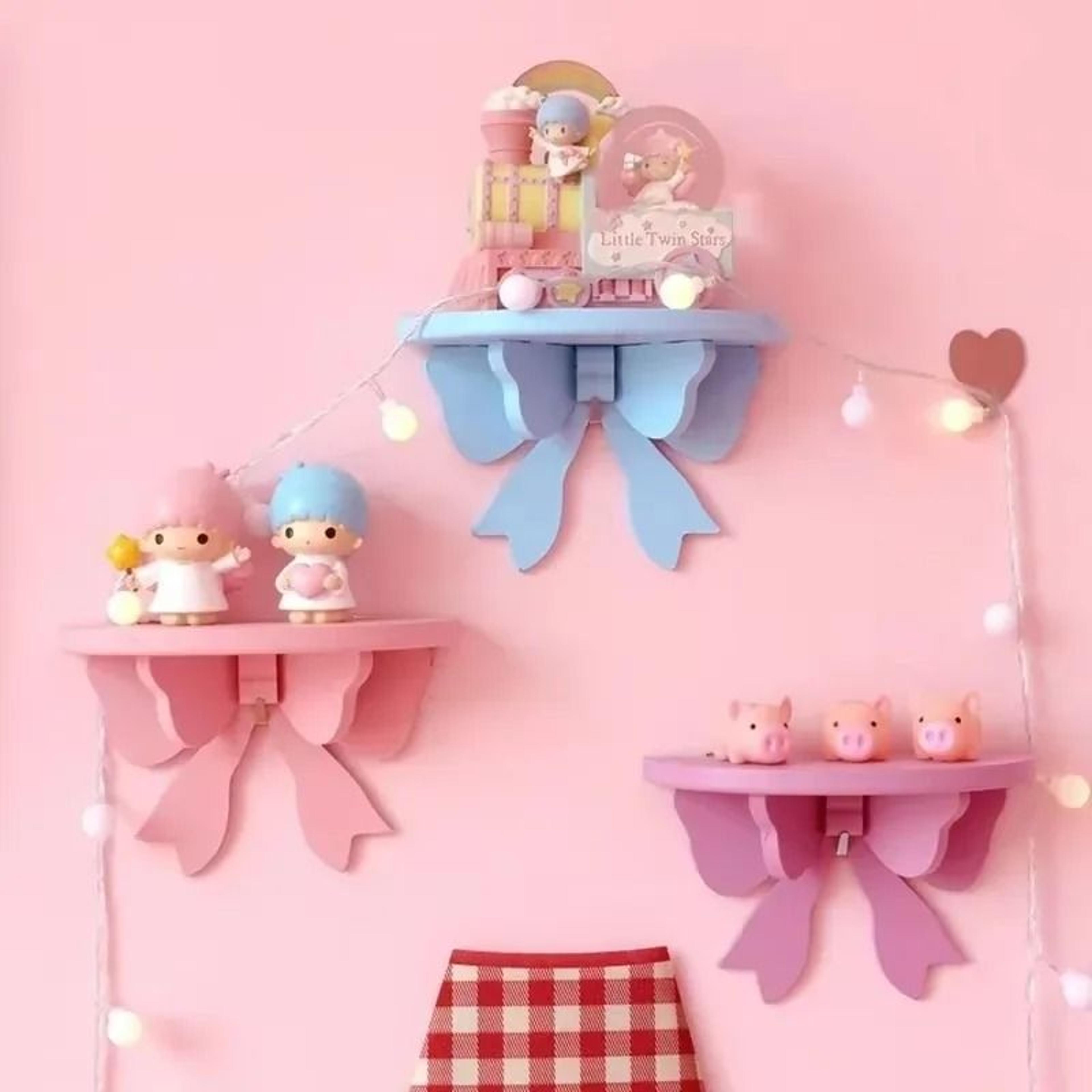 pink bow wooden wall shelf cute girls room organizer and decorative display rack