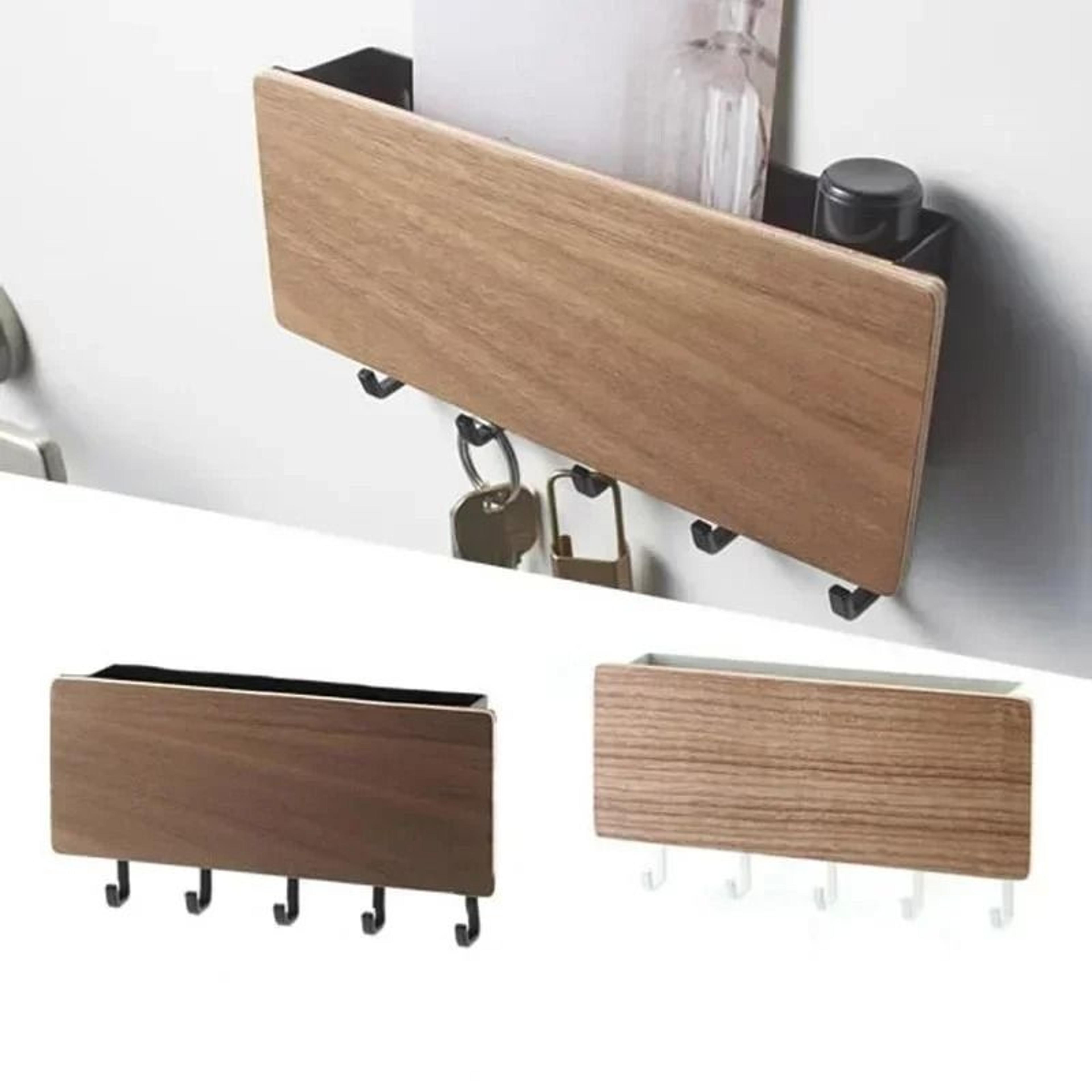 wooden wall key organizer decorative storage rack with hooks and shelf
