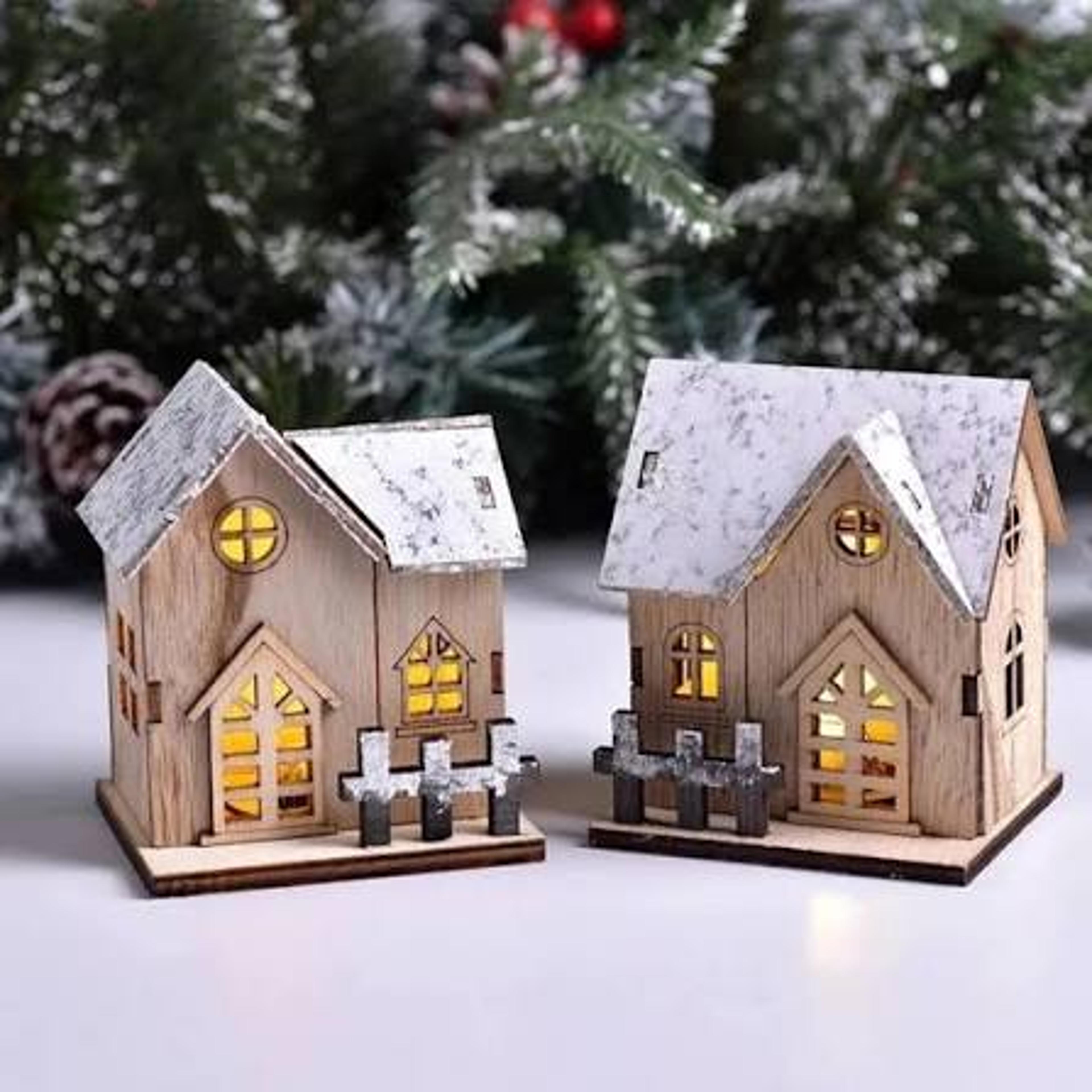 led wooden christmas house luminous cabin ornament for tree and holiday decor
