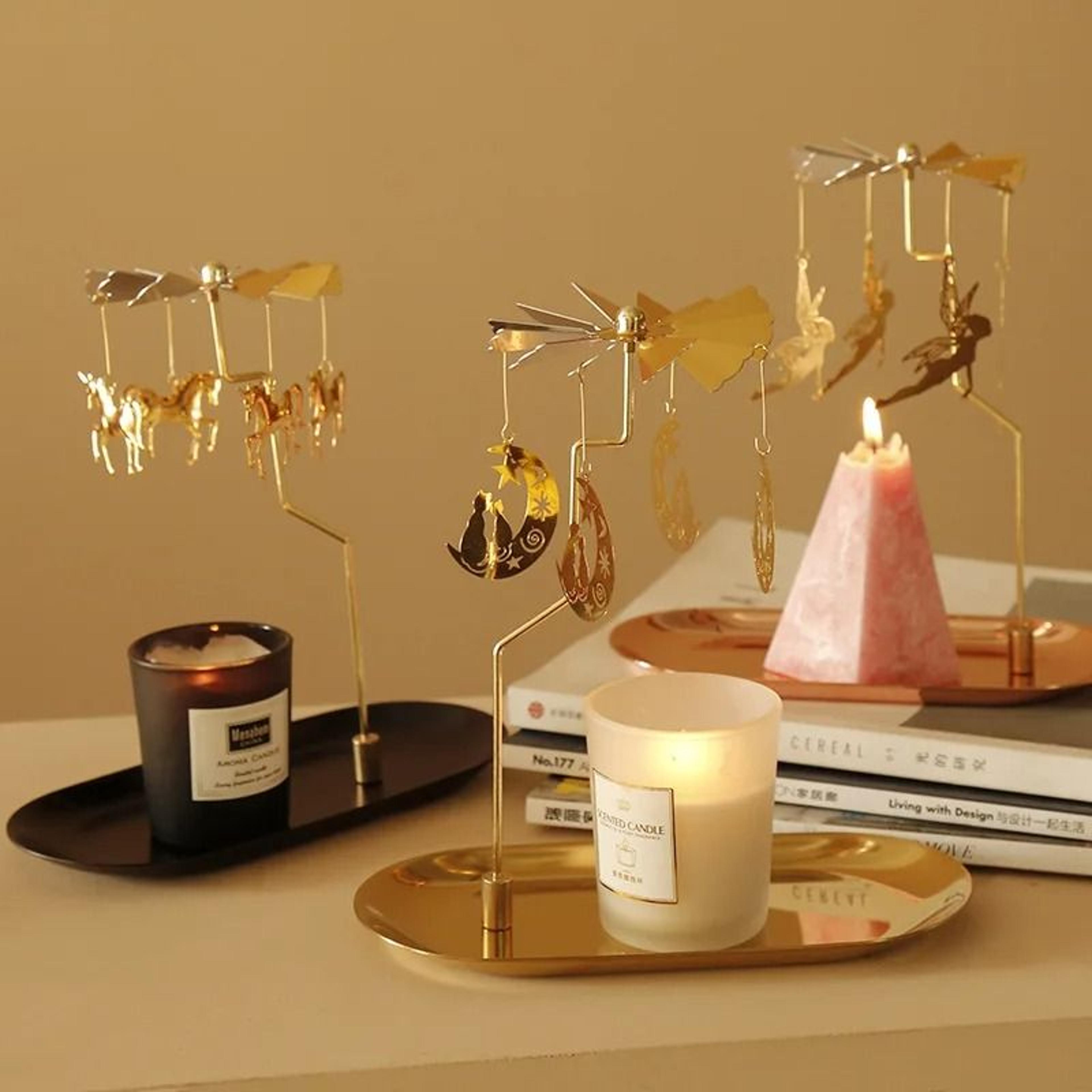 rotating horse candle holder heat-powered carousel spinner for christmas and romantic decor