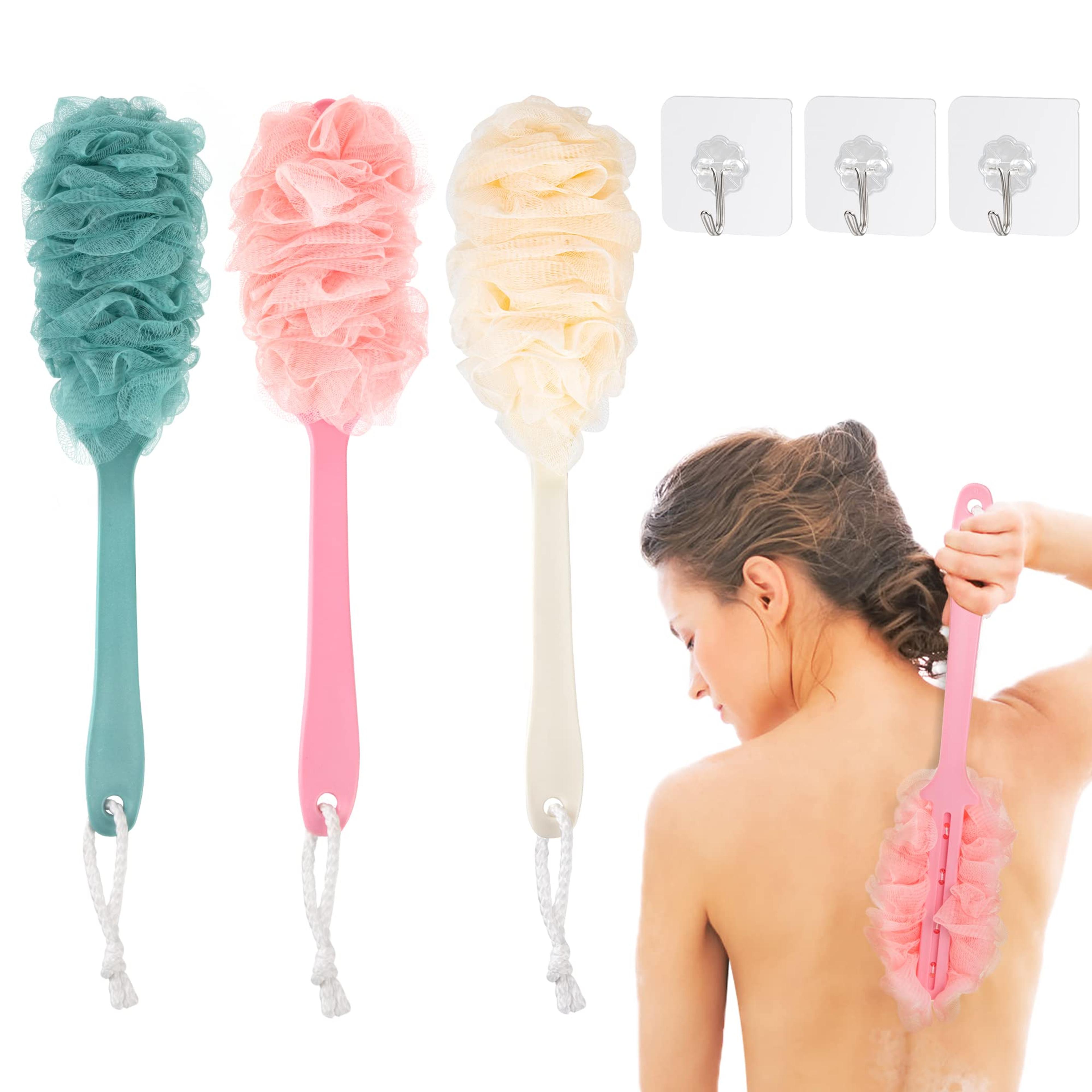 long handle bath pouf soft mesh back scrubber for shower and body cleansing