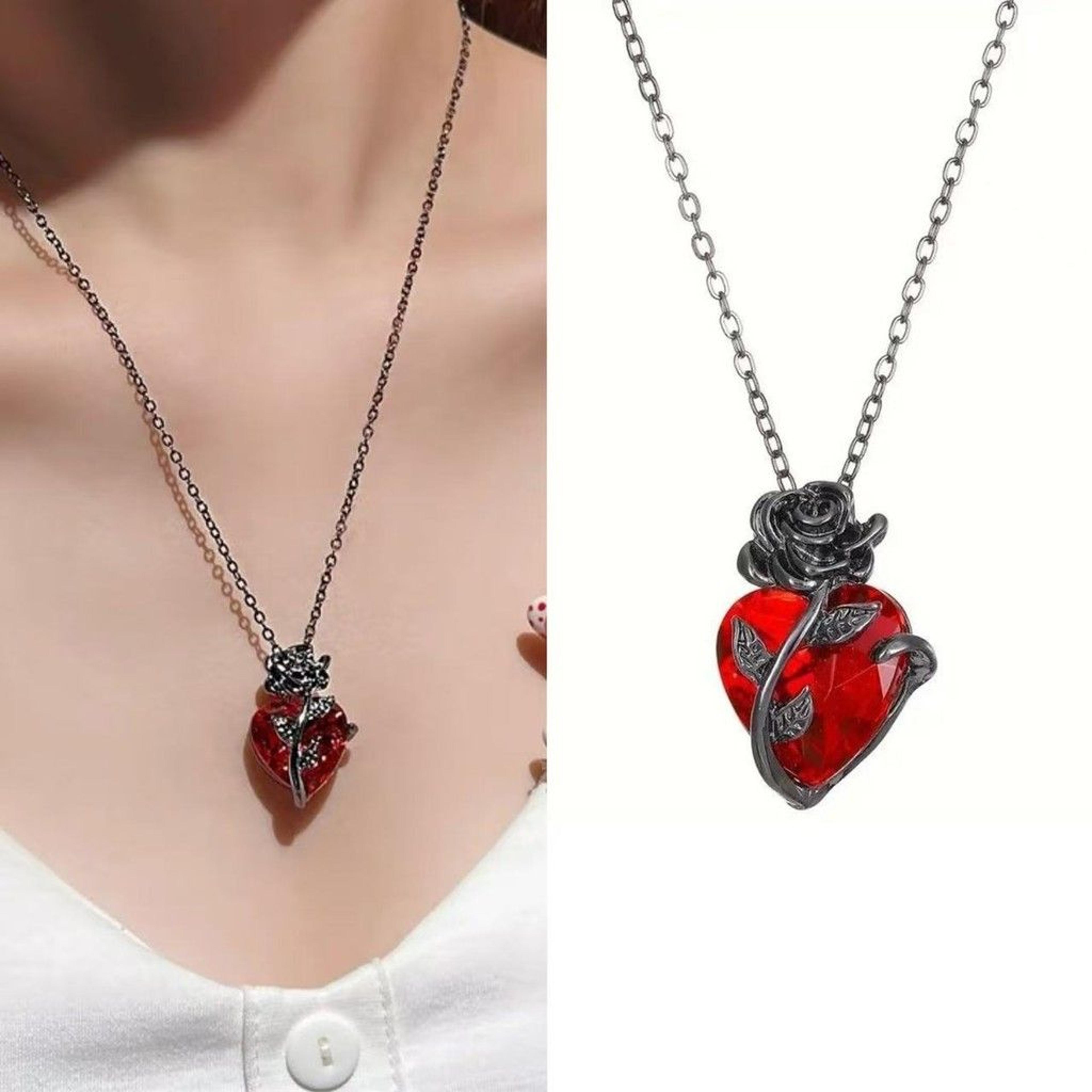 gothic rose heart necklace dark romantic clavicle pendant for women