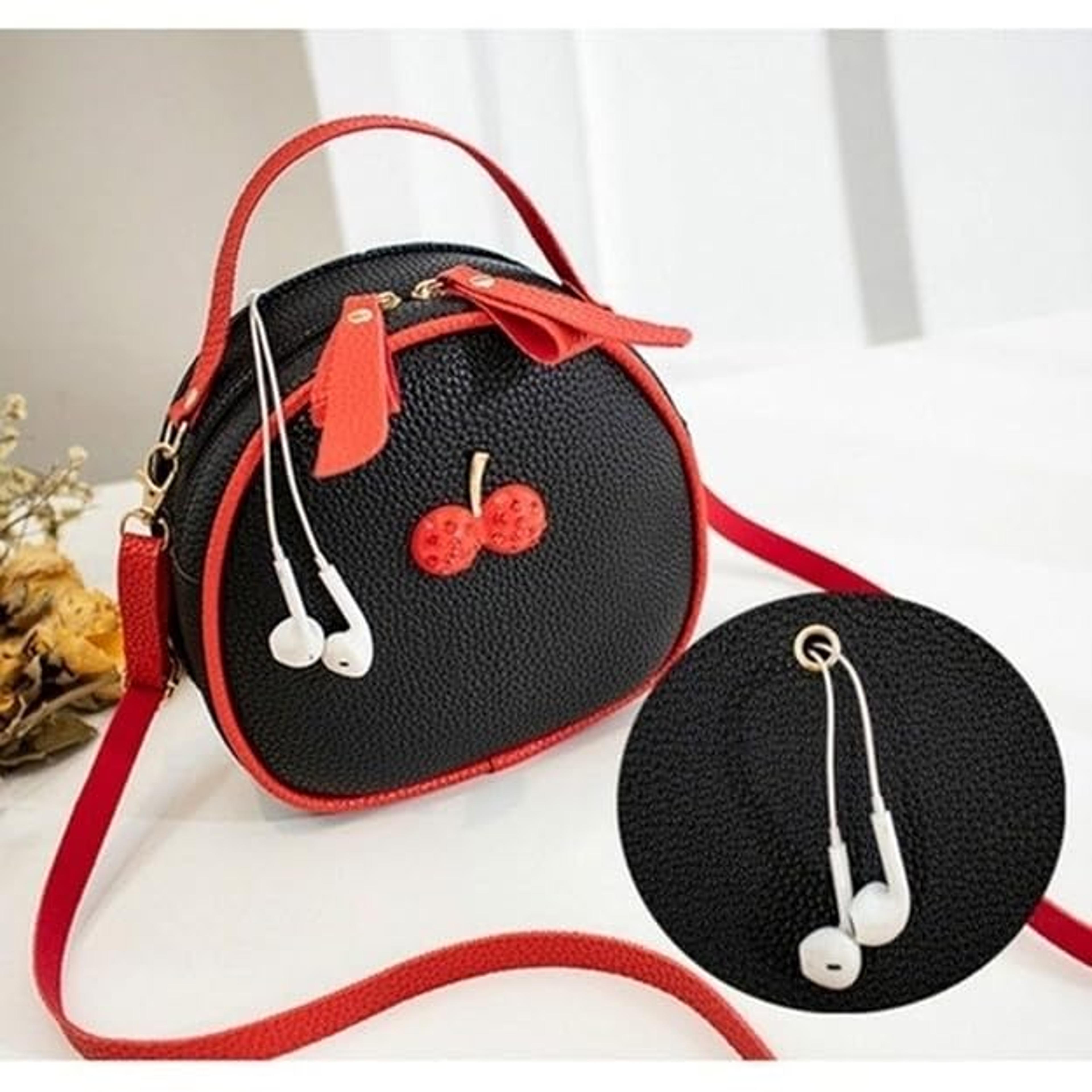 cherry print mini round bag cute girls shoulder handbag for casual travel and daily use