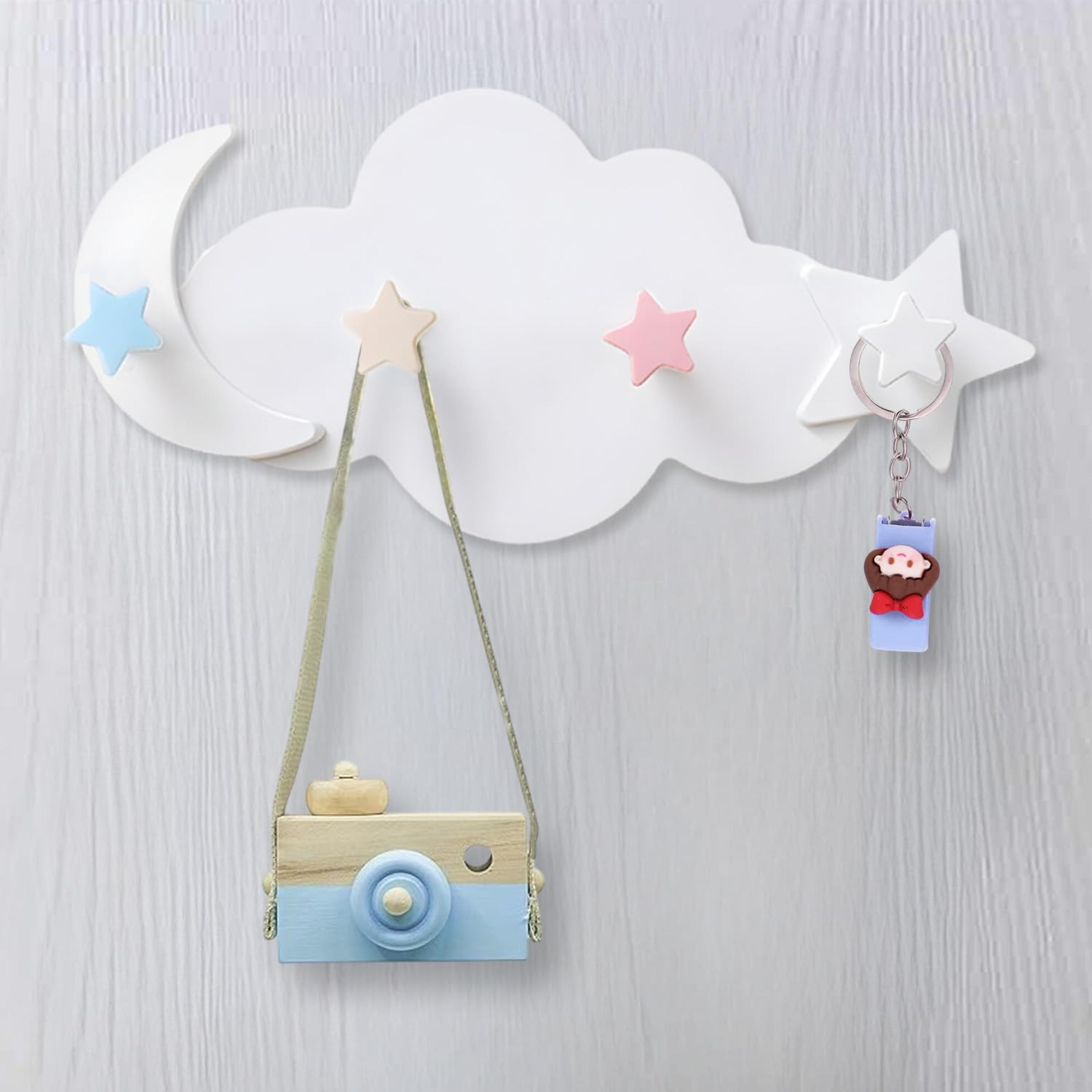 cloud moon wall hook rack no-drill key towel and bag organizer