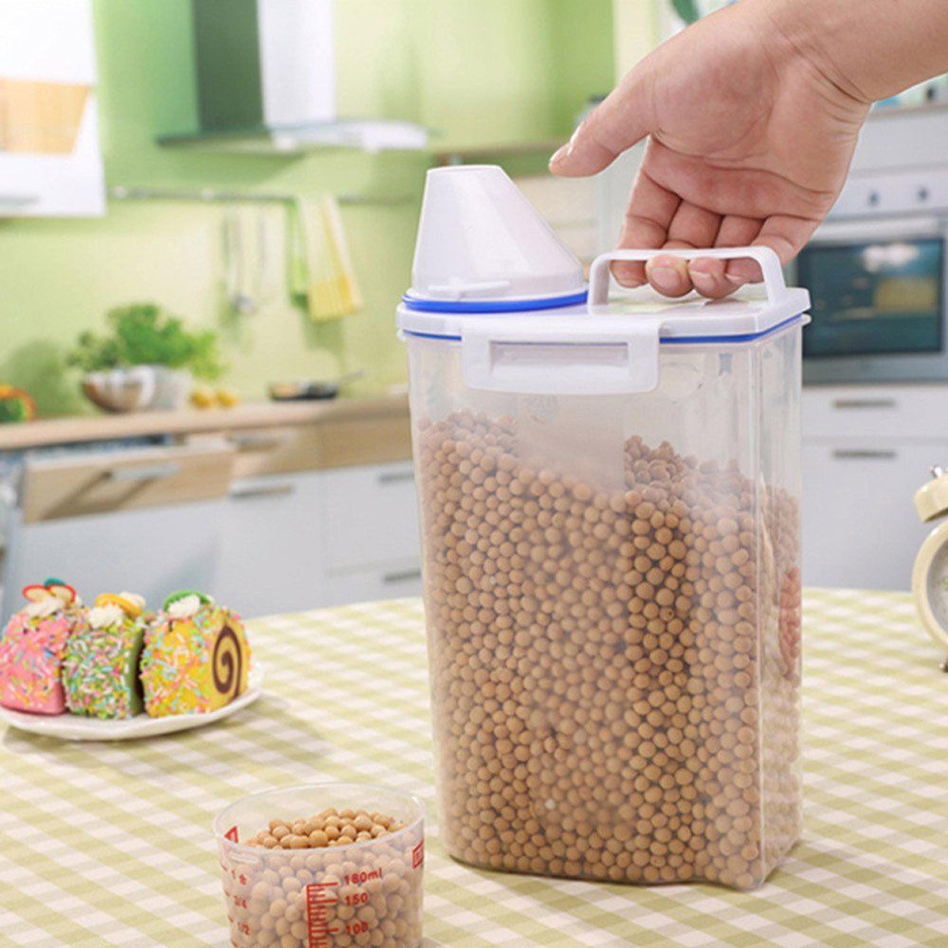 transparent sealed grain storage jar portable rice pet food and snack container with handle
