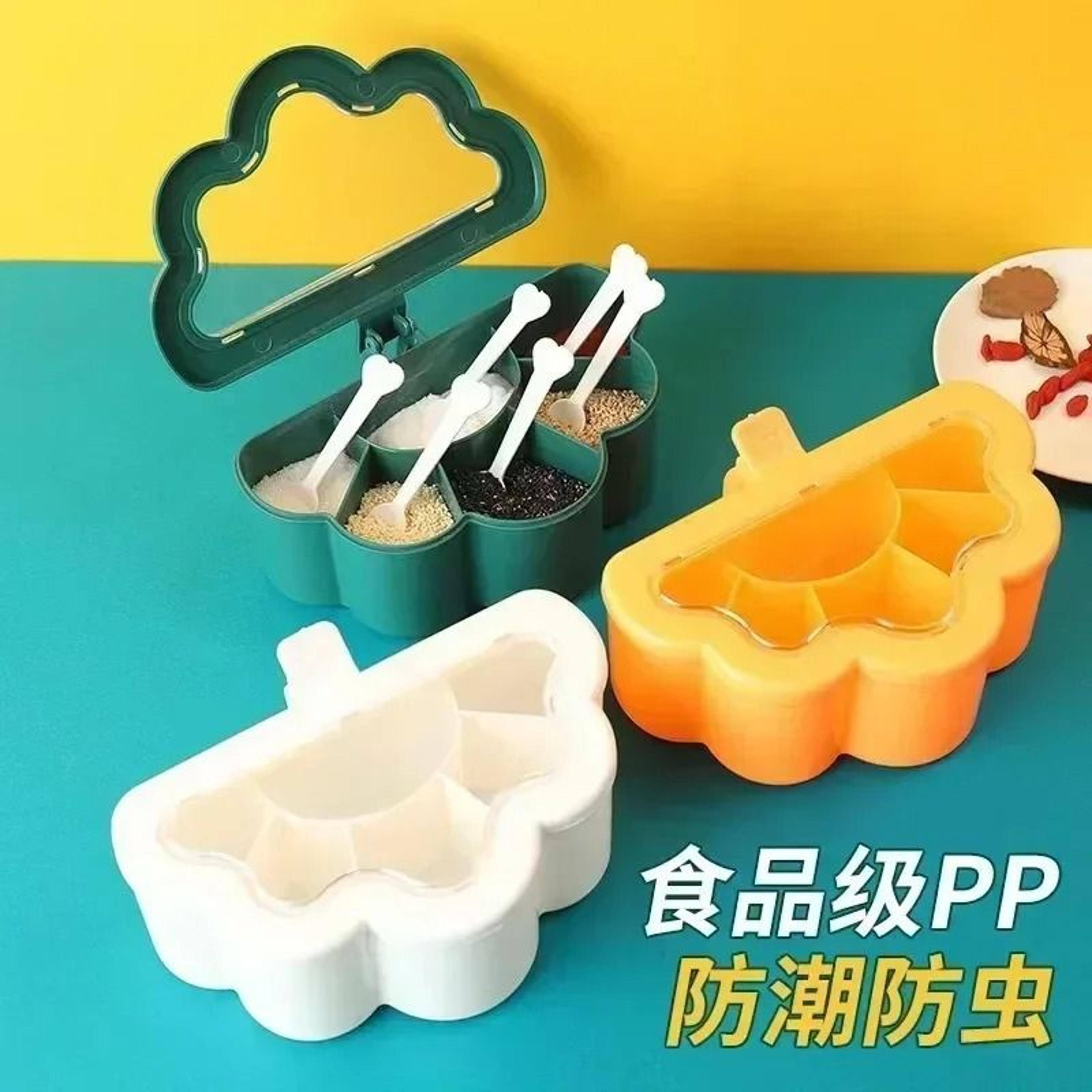 multi-grid seasoning box plastic spice organizer with lid and spoons