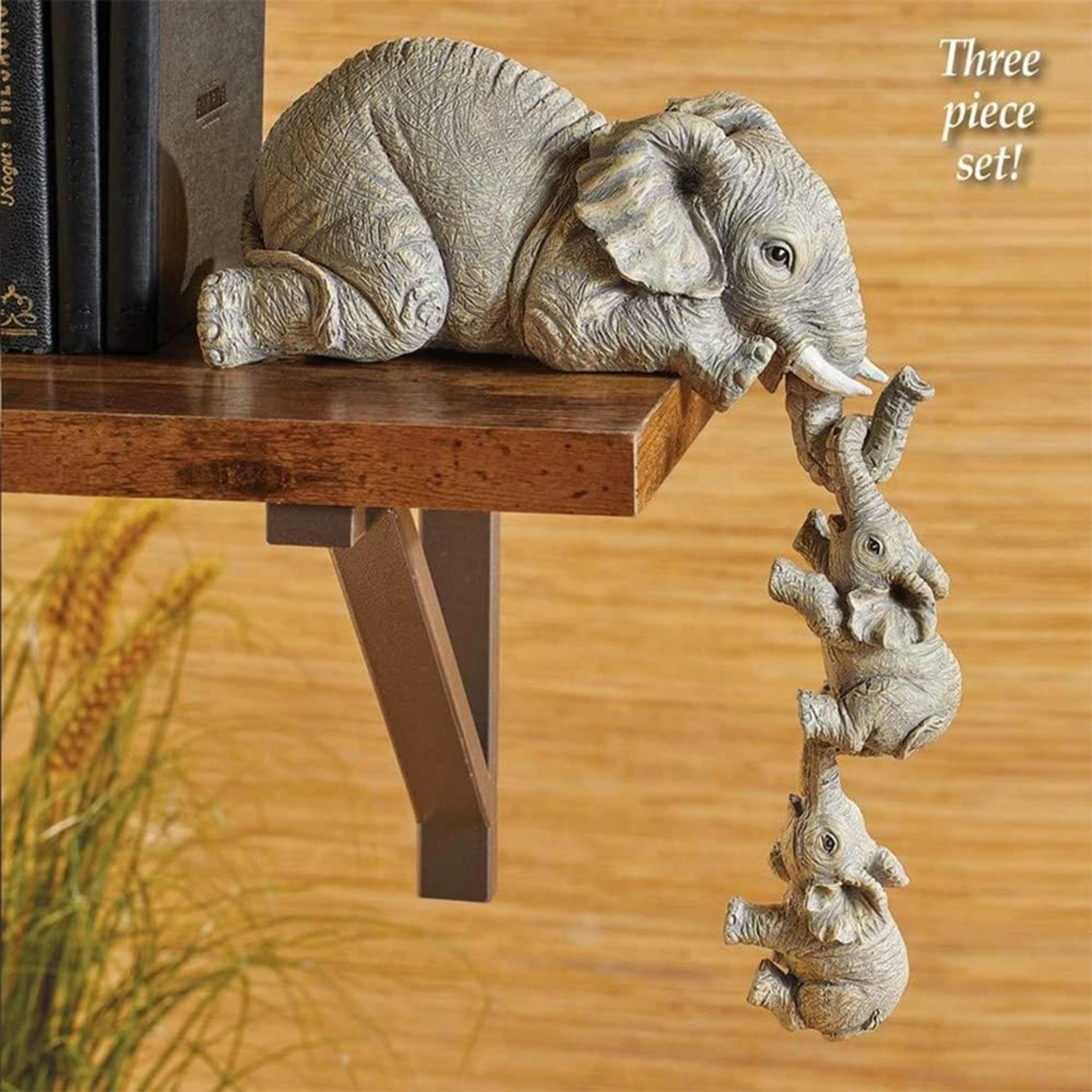 3-piece elephant family figurine set cute resin mother and baby home decor