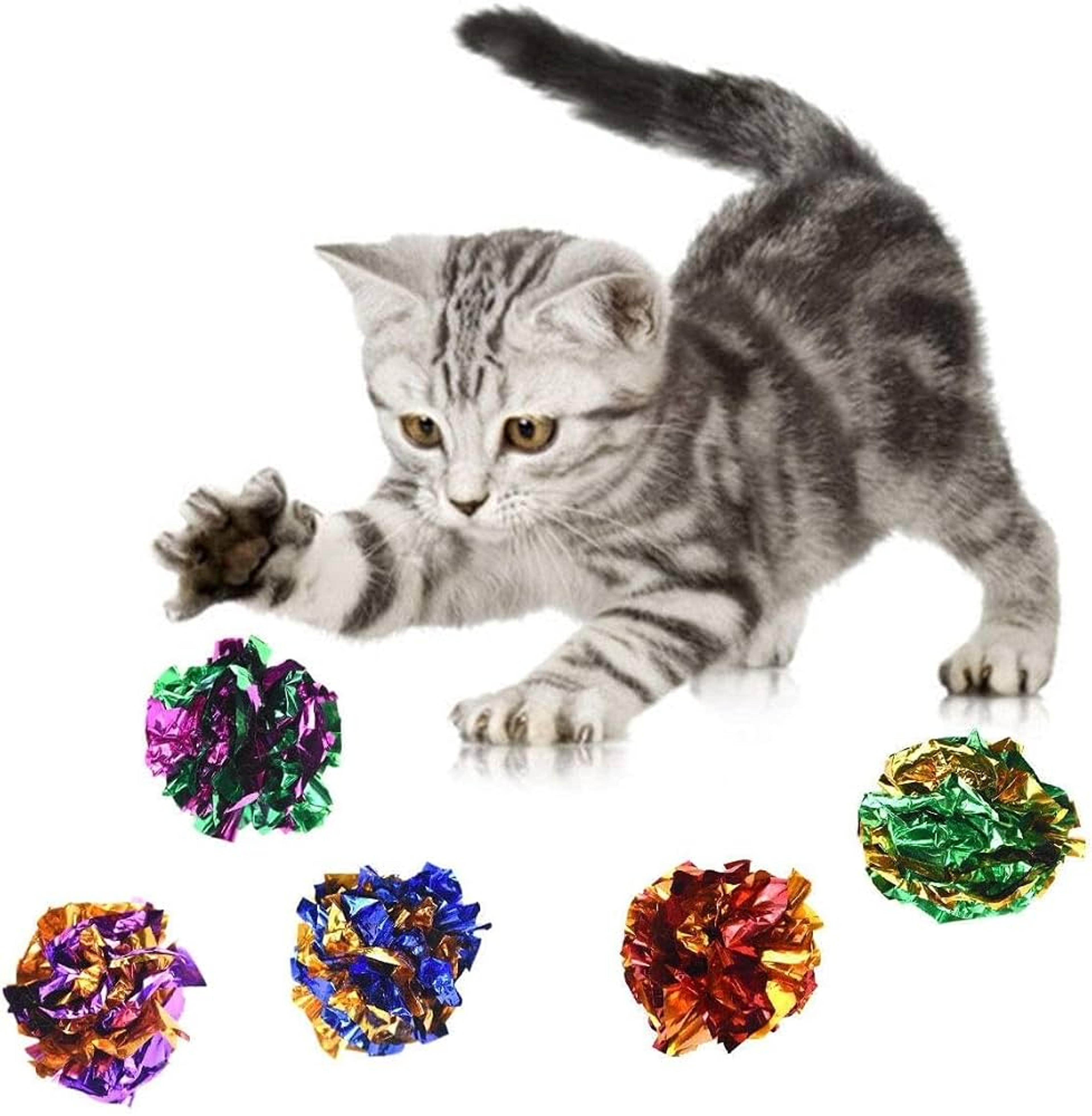6-piece mylar crinkle cat toy balls lightweight crackle toys for kittens and cats