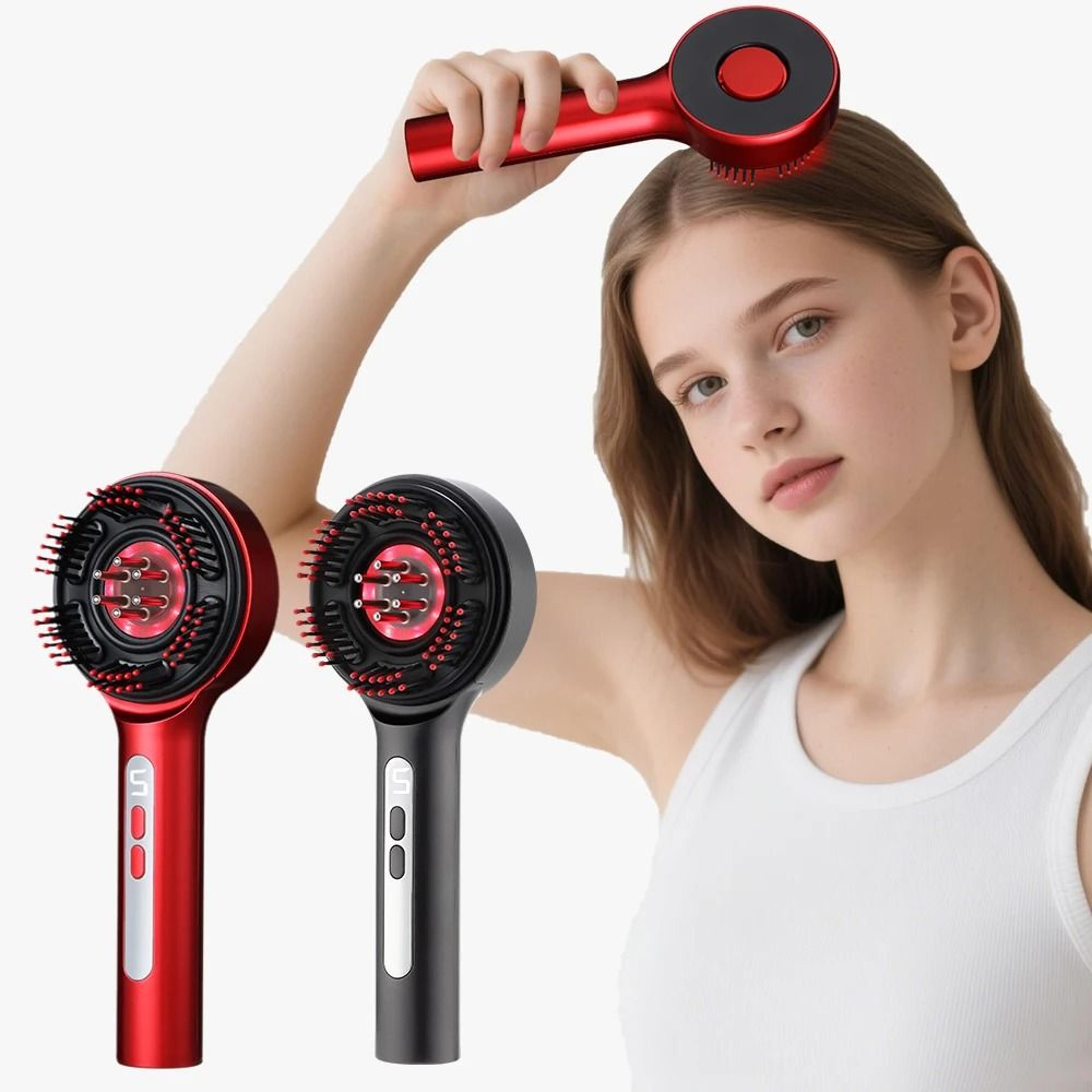 electric red light scalp massager brush with oil applicator