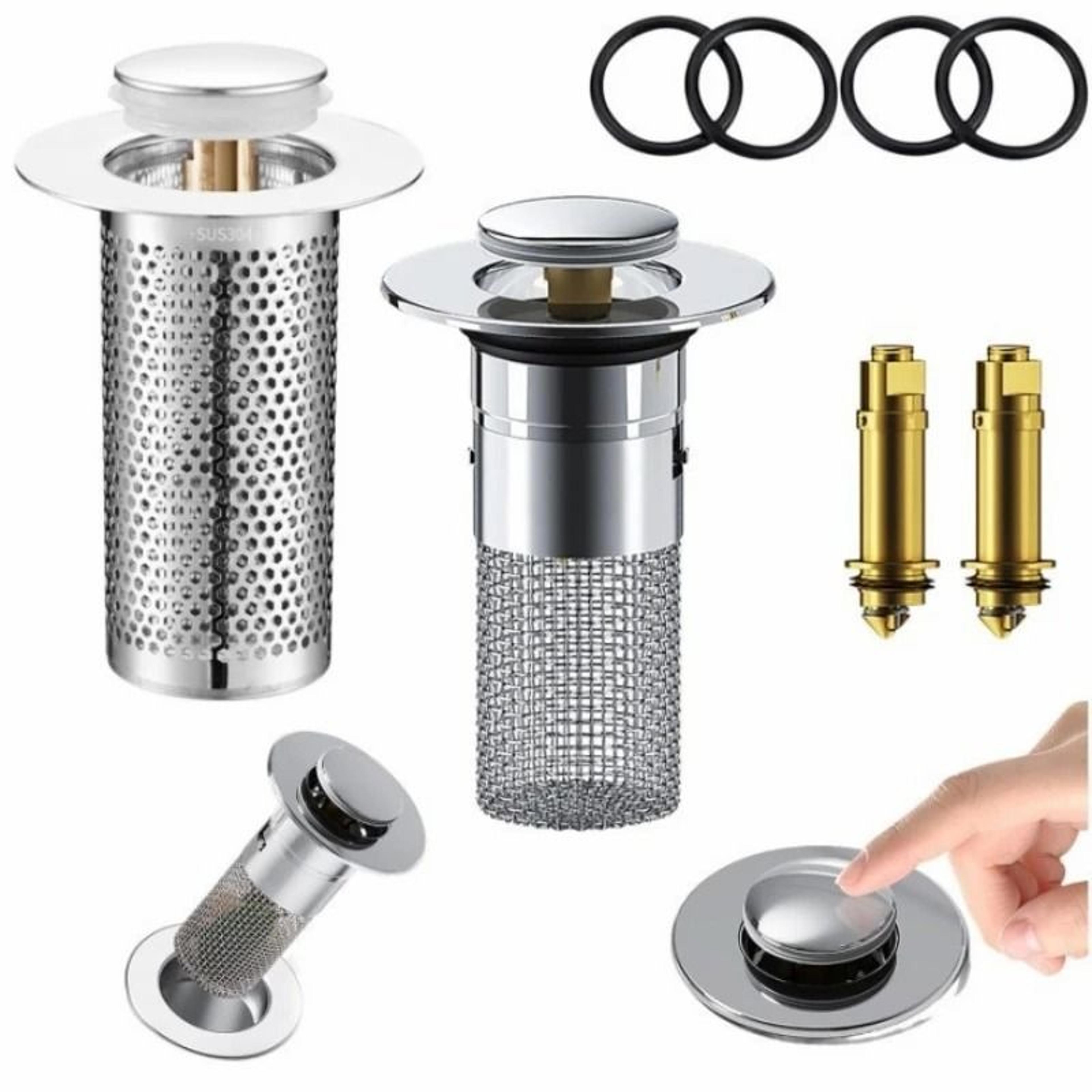 stainless steel pop-up sink stopper with hair catcher