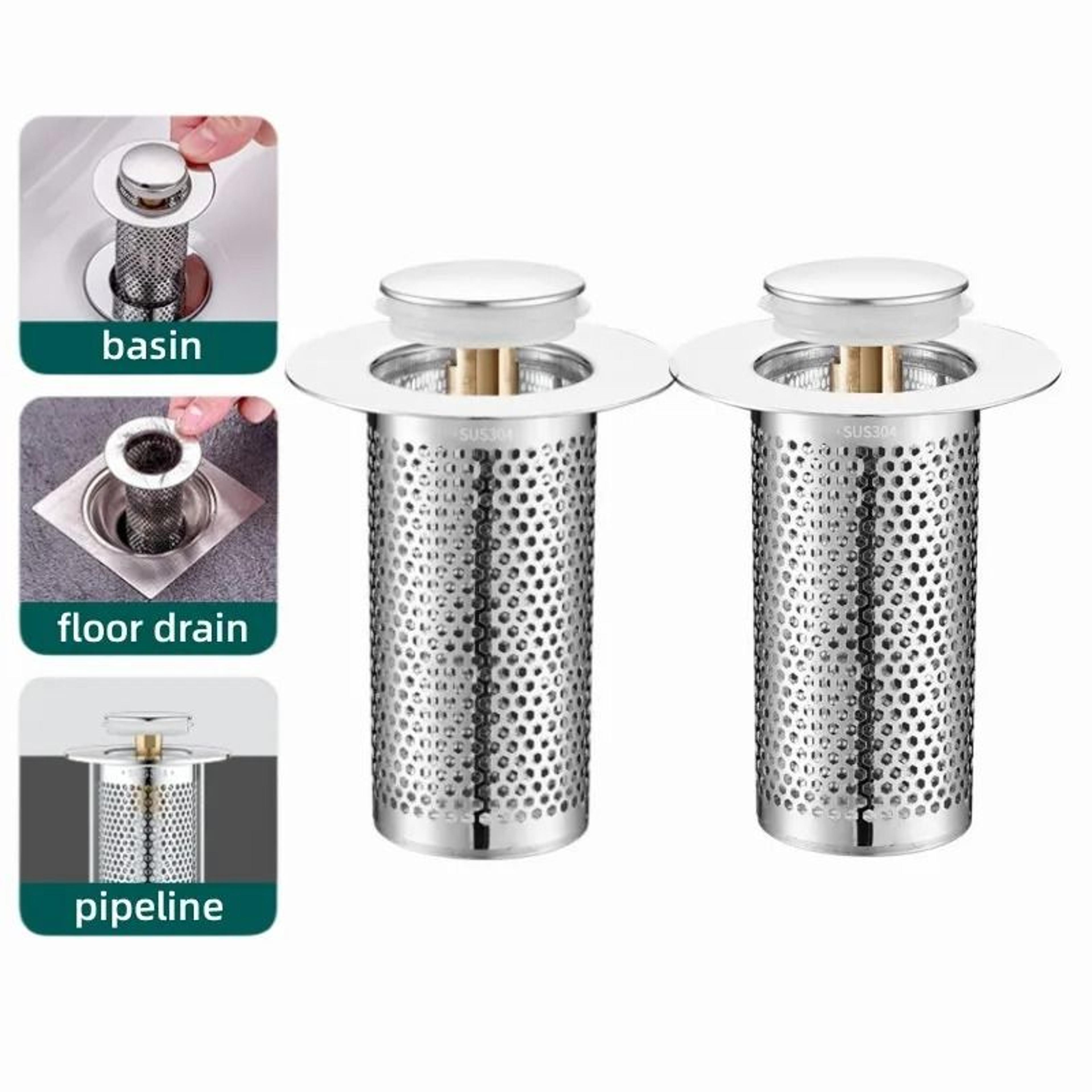 stainless steel pop-up drain stopper with hair catcher