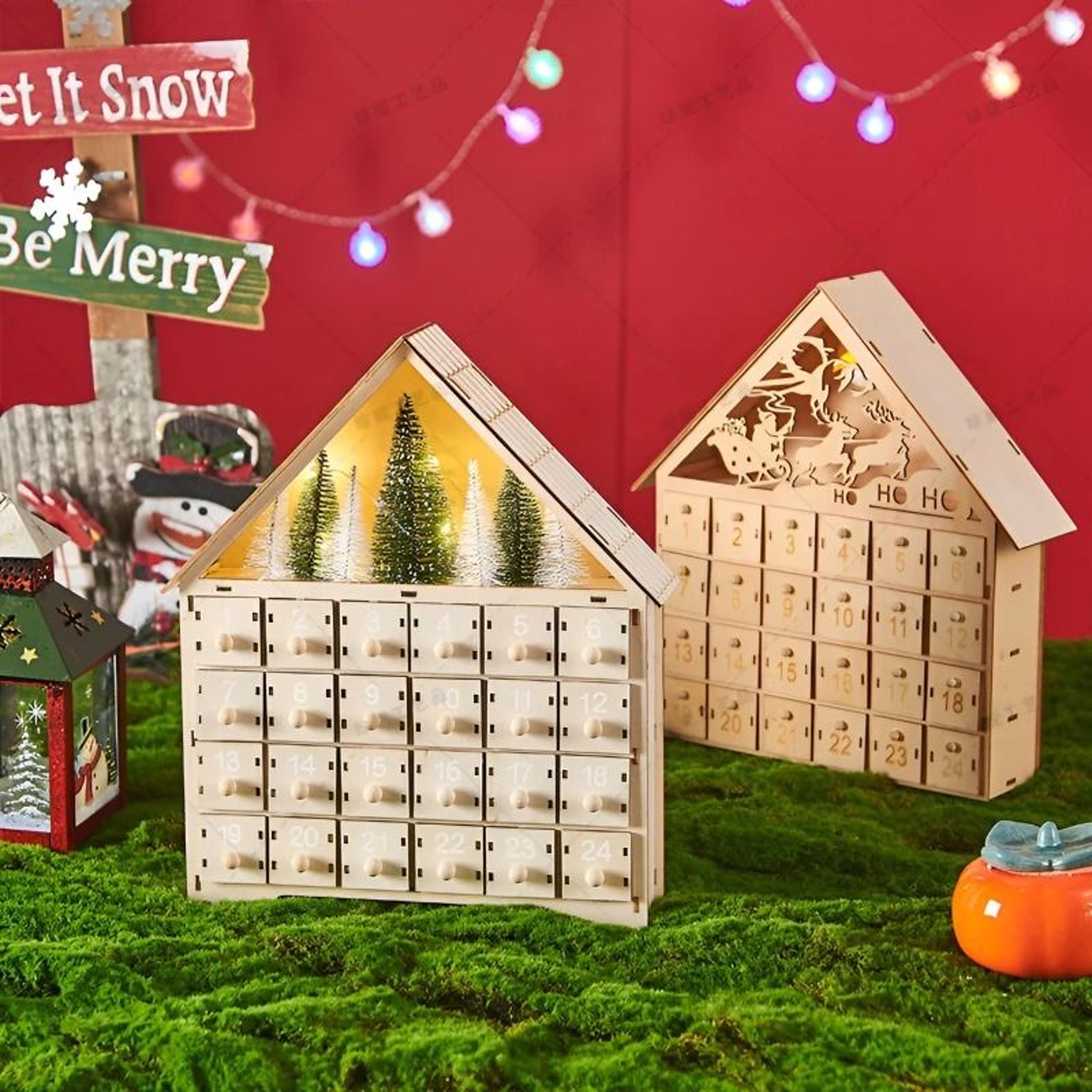 reusable wooden led advent calendar 24-day christmas countdown