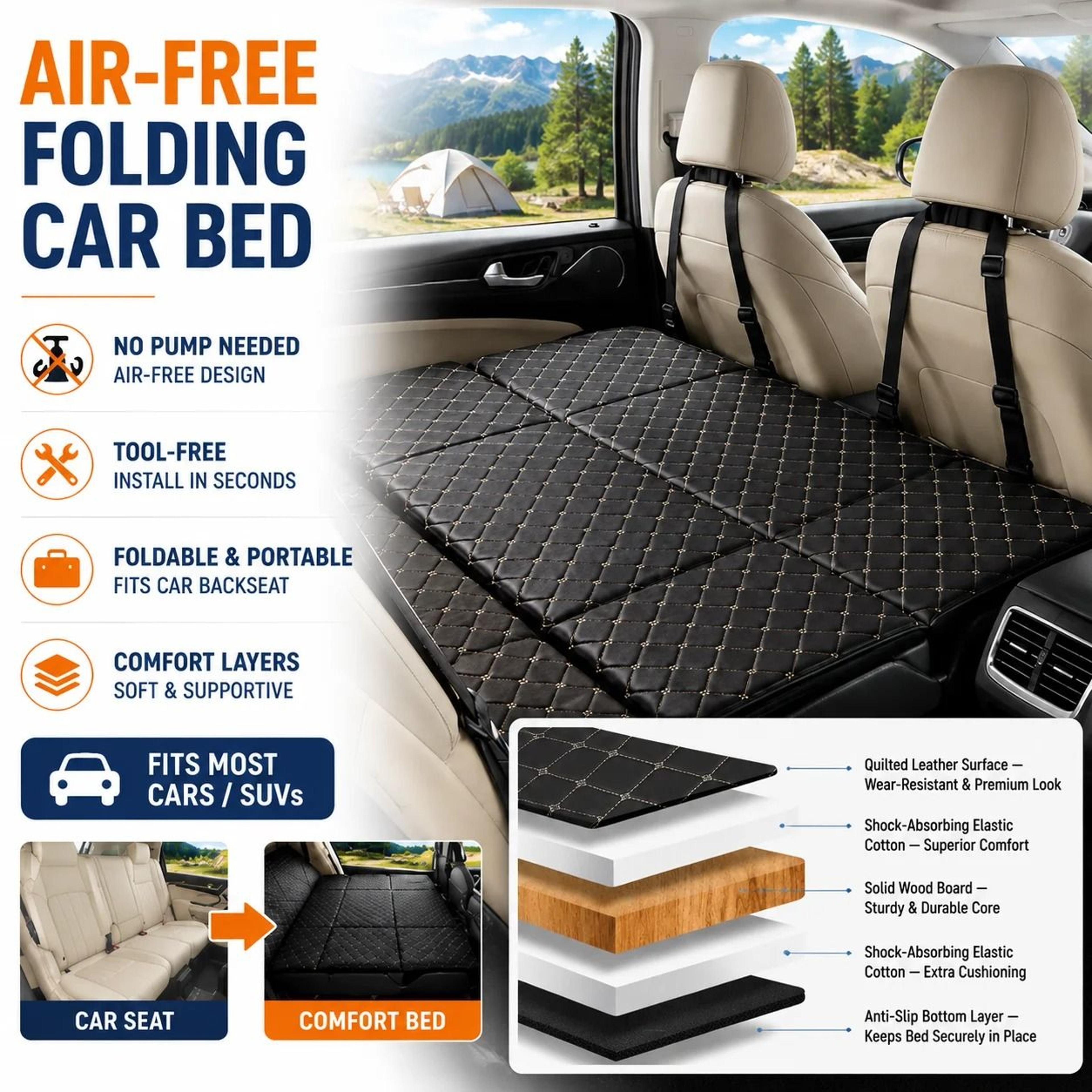 foldable pu leather car backseat bed and travel sleeping mat