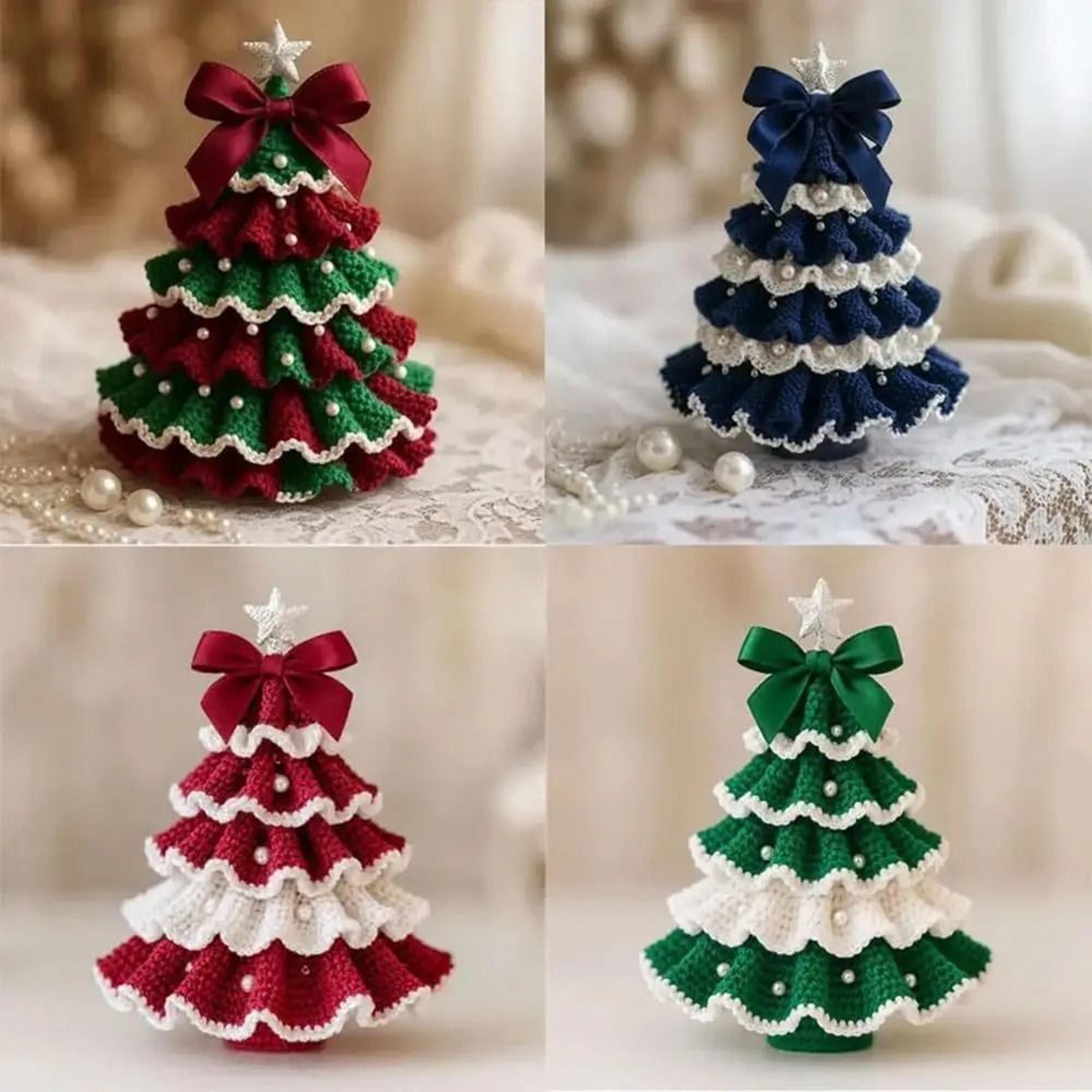 diy crochet christmas tree kit with bow and pearl decorations