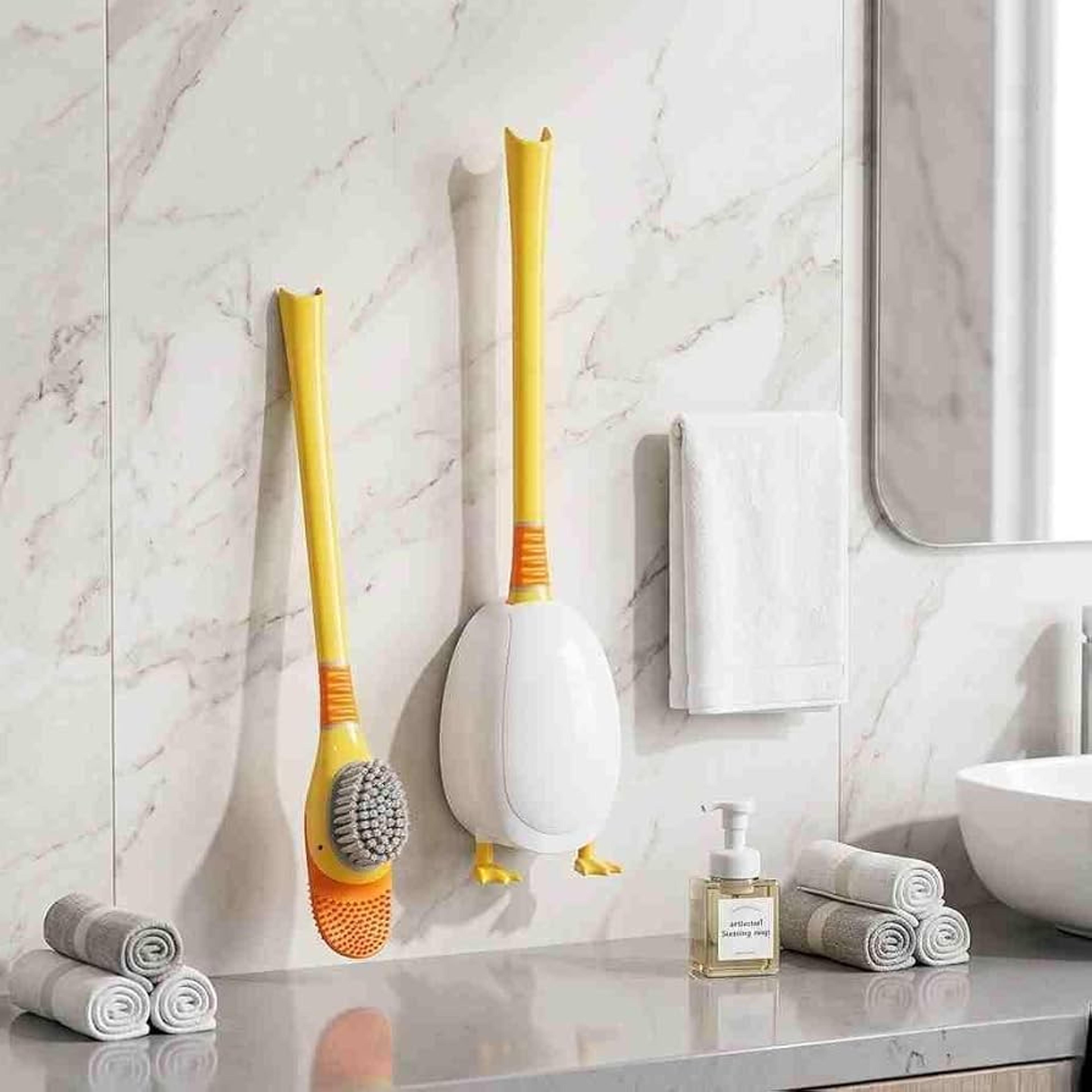 cute duck silicone toilet brush set 360° flexible deep cleaner with holder