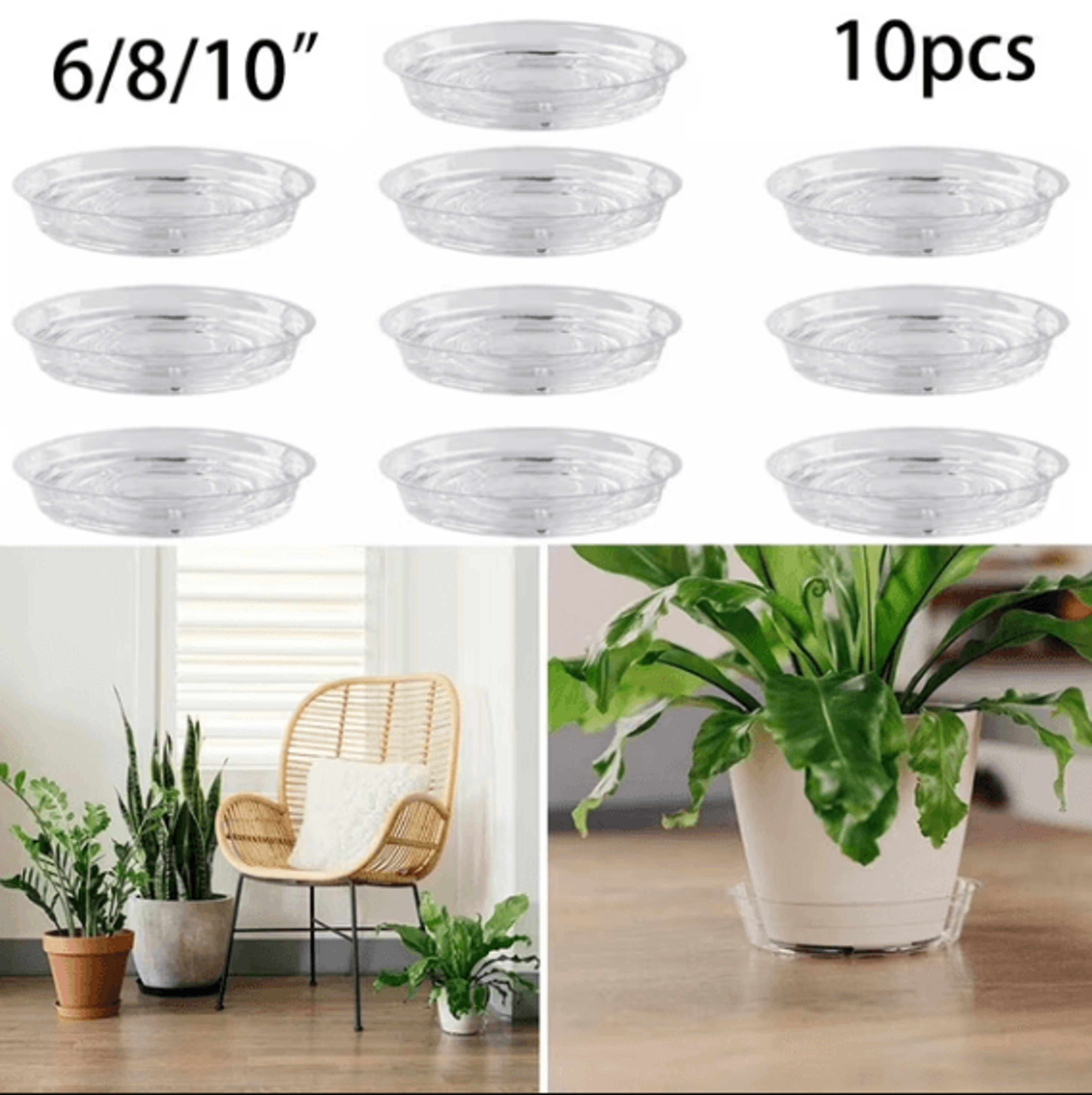 10-piece clear plant saucer set 6/8/10 inch round flower pot drip trays