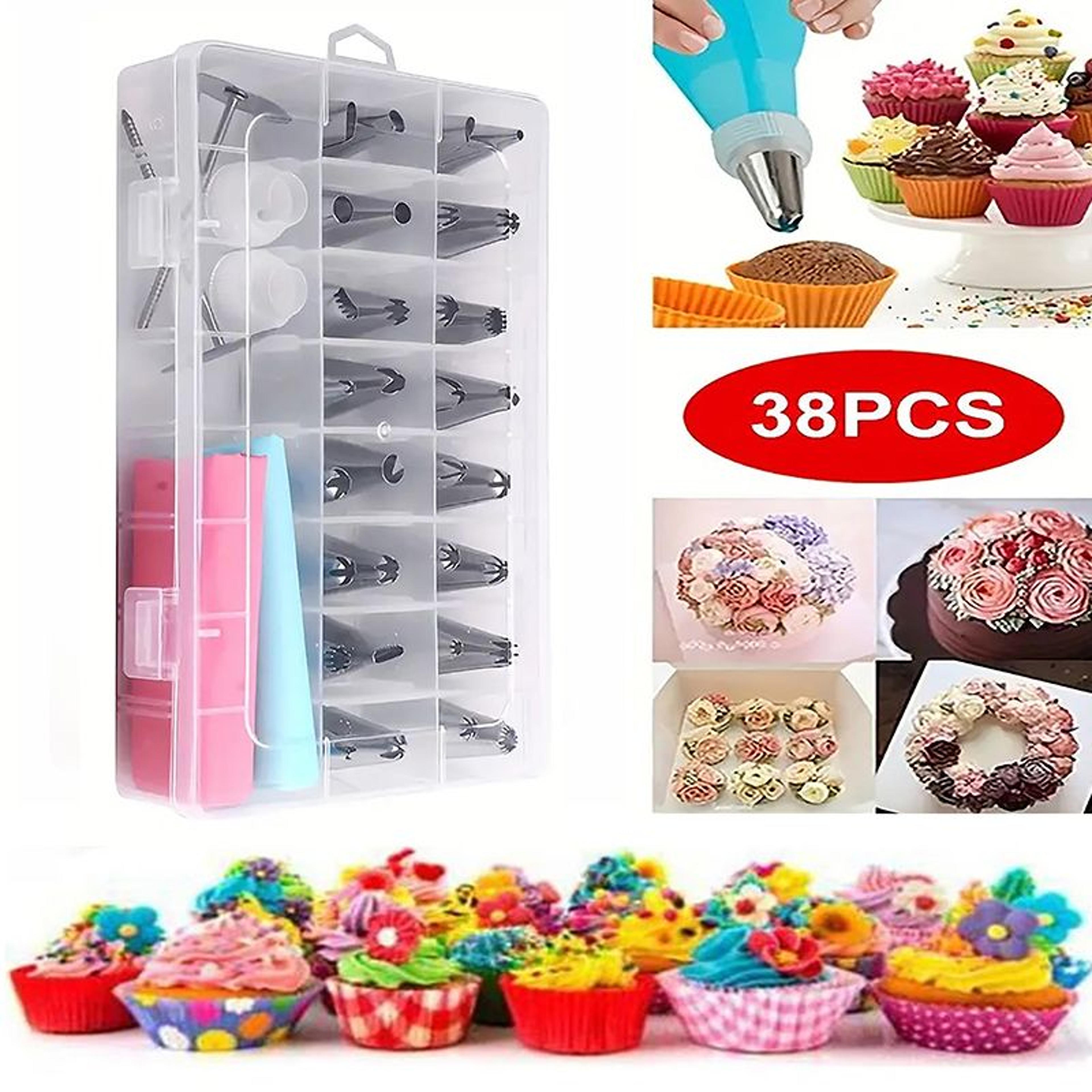 38-piece cake decorating piping set with stainless steel nozzles and pastry bags