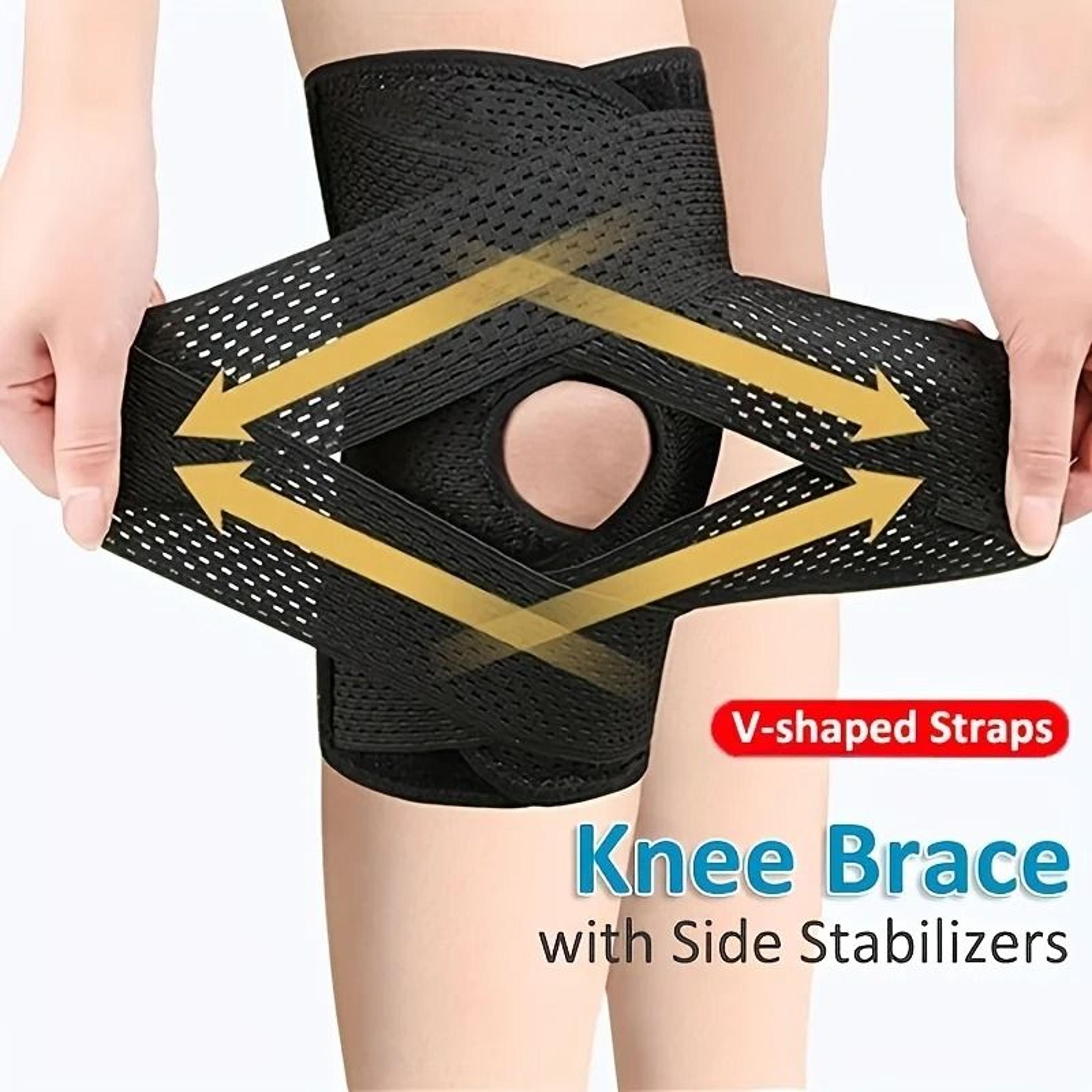 adjustable compression knee brace with v-straps and 4 side stabilizers