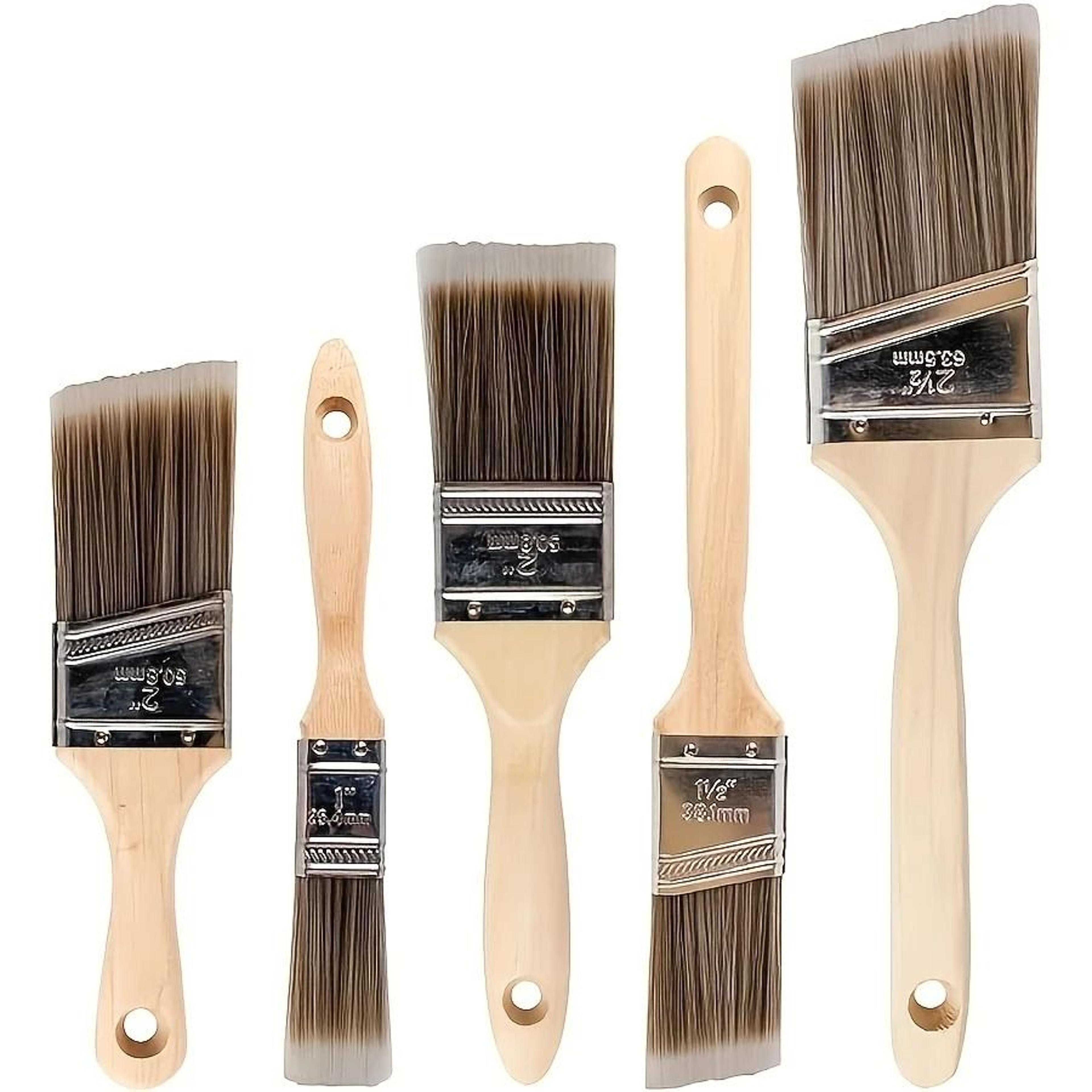 5-piece wooden handle paint brush set with soft bristles for walls, furniture and bbq