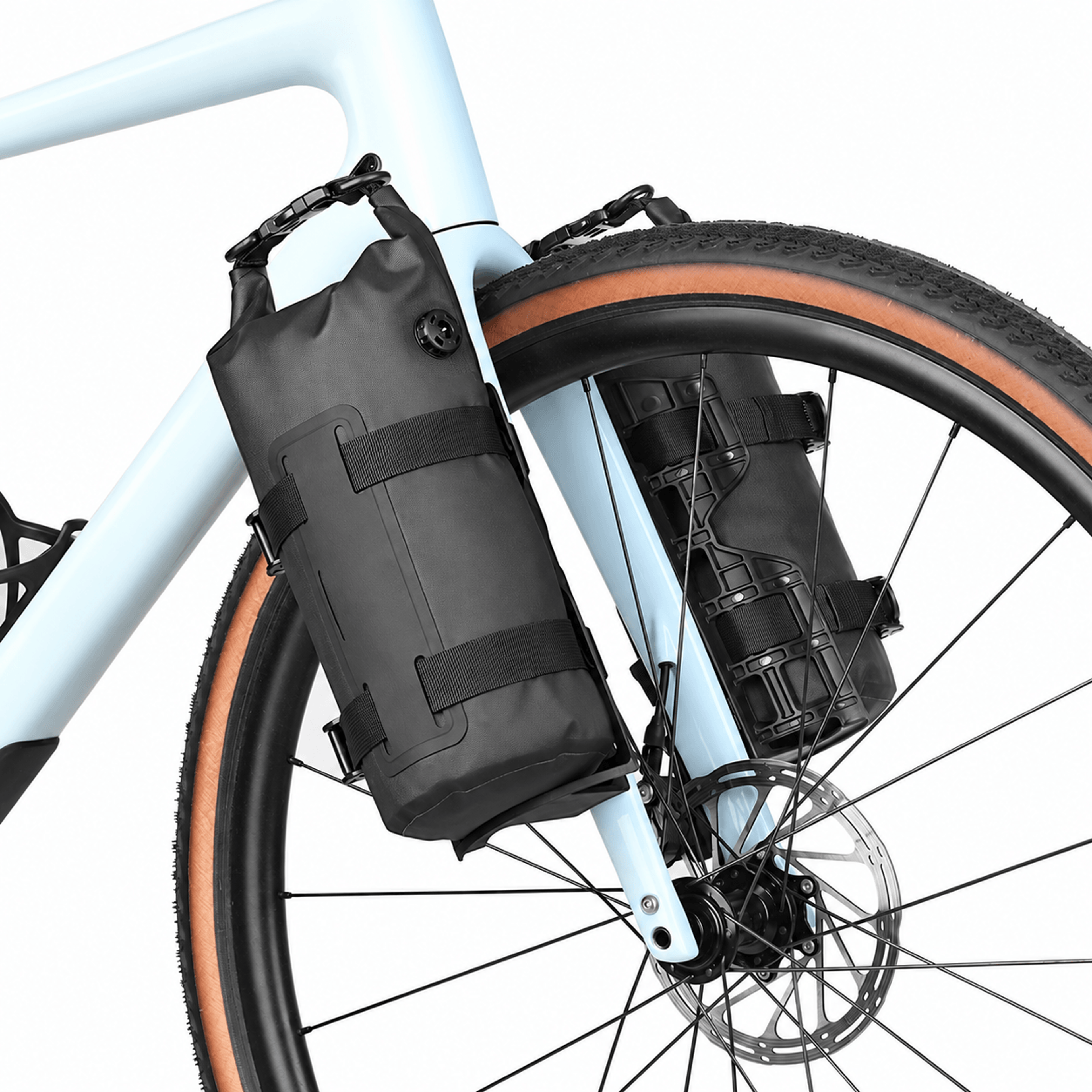 4l/7l waterproof bike fork bag with quick-release mounting cage