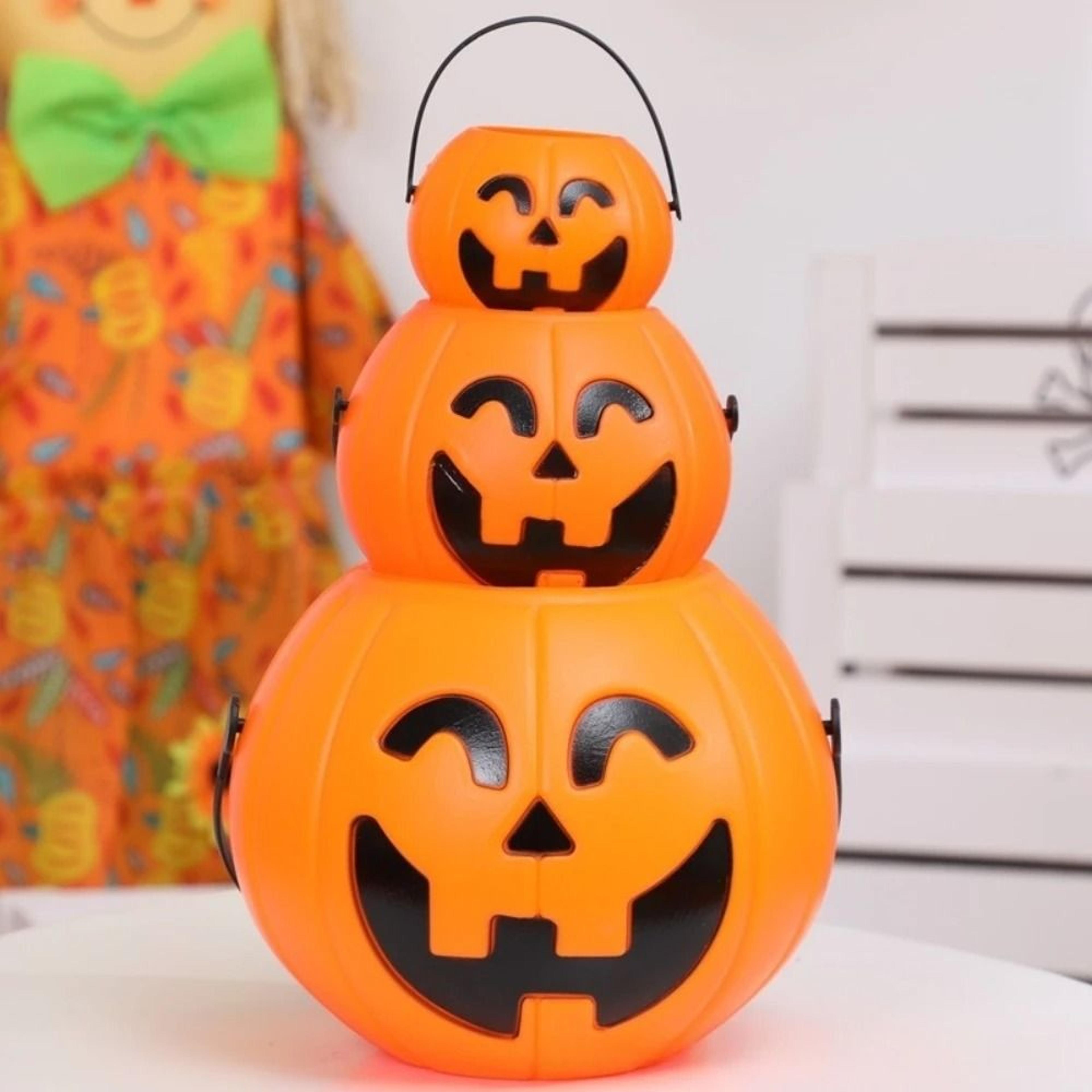 3-piece halloween pumpkin bucket set large medium small candy pails