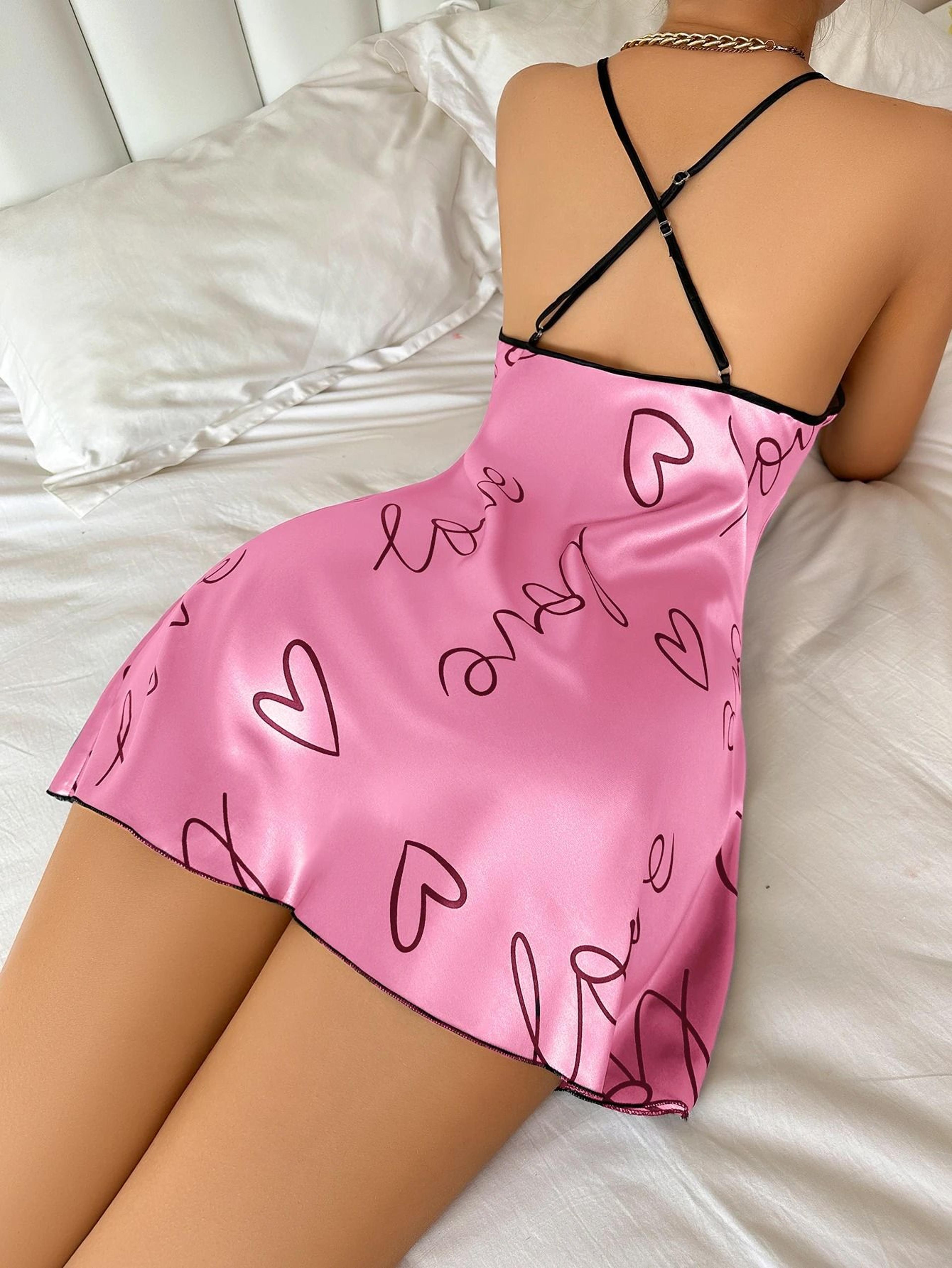 womens heart print nightdress spaghetti strap sleep dress