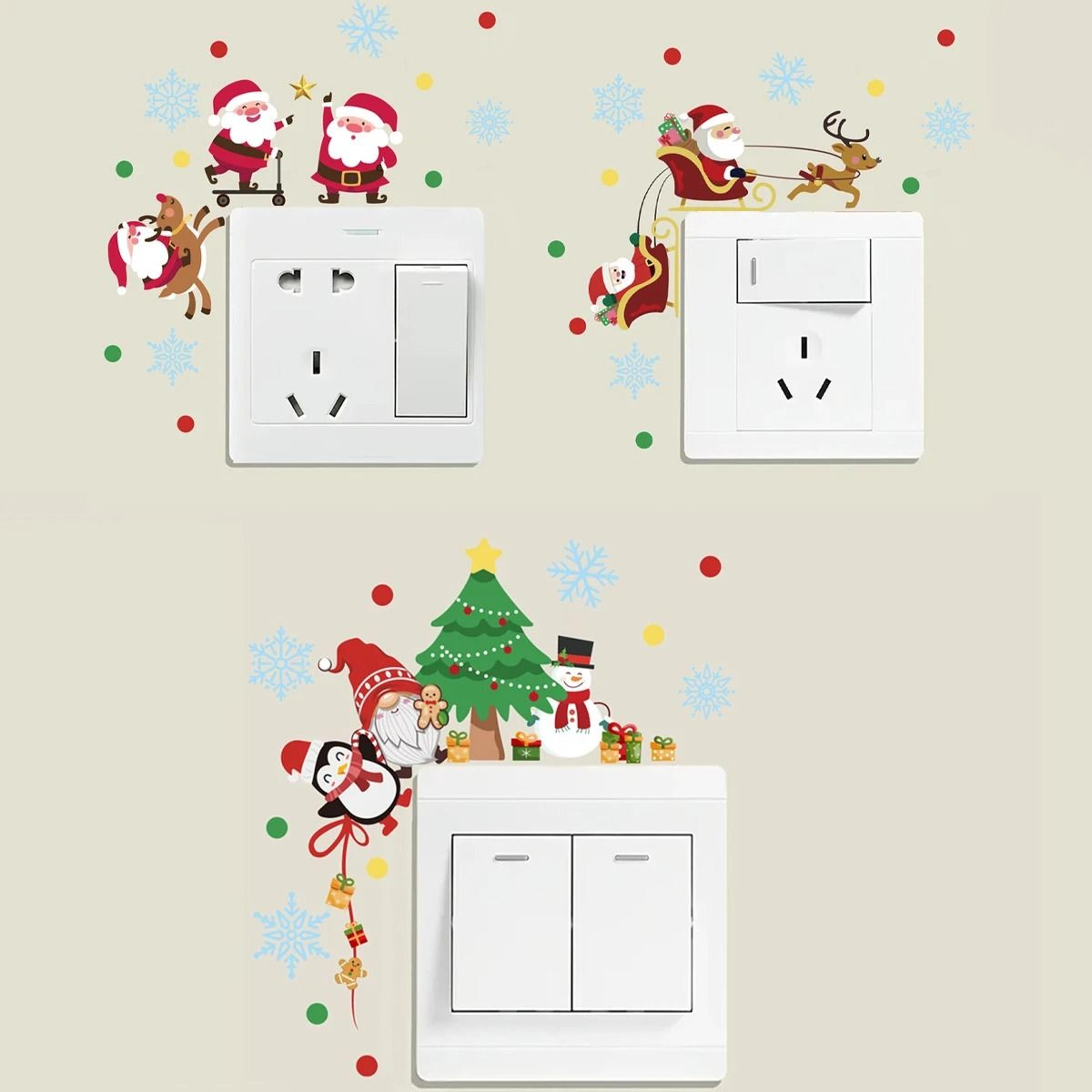 christmas light switch sticker santa and penguin holiday wall decal