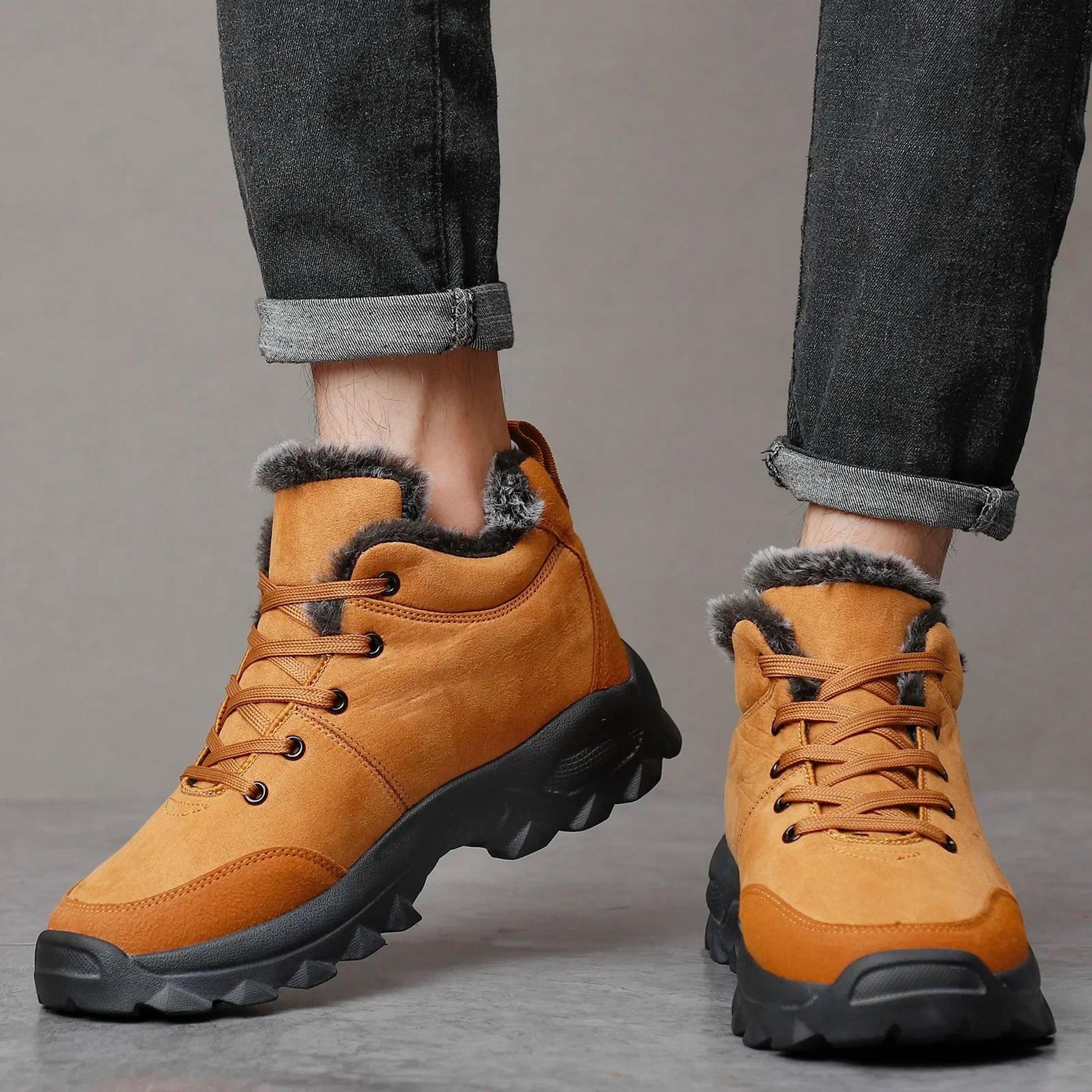 mens fur-lined snow boots warm outdoor winter ankle shoes