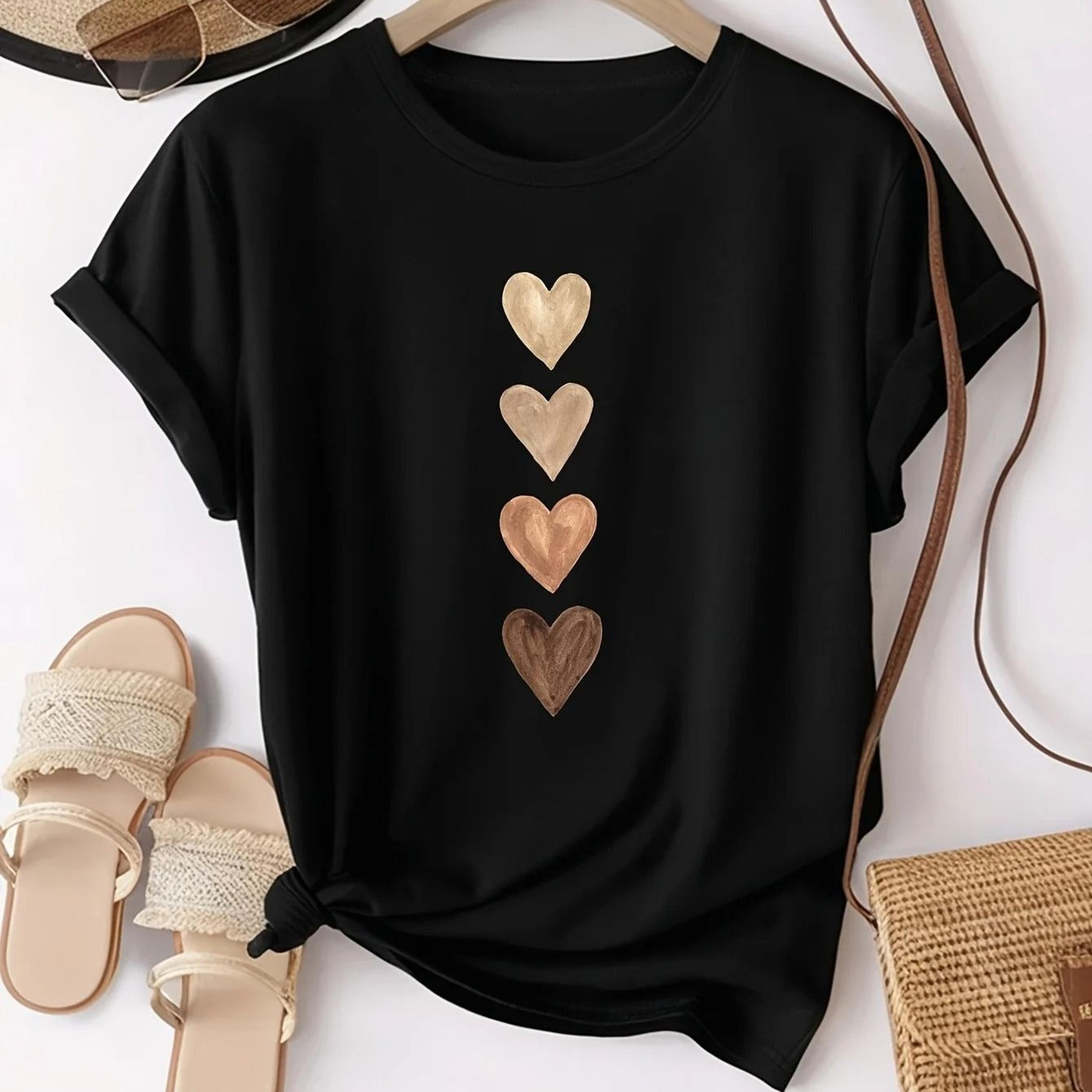womens four heart graphic t-shirt black and gold short sleeve tee