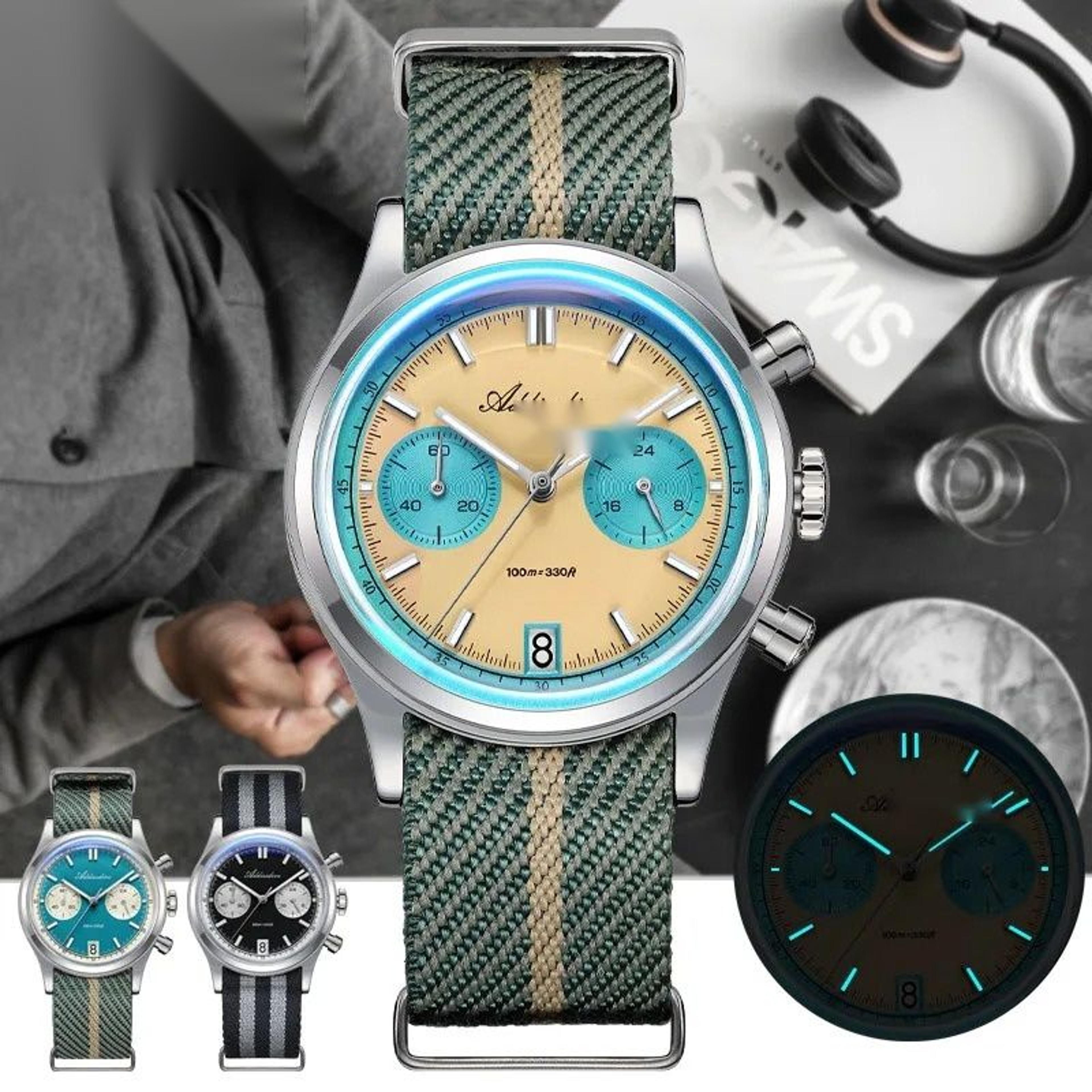 38mm mens chronograph watch 60-minute quartz luminous waterproof wristwatch